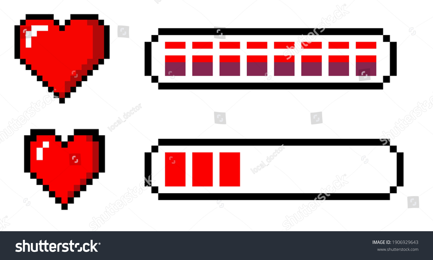 Pixel Game Life Bar Isolated On Stock Vector (Royalty Free) 1906929643