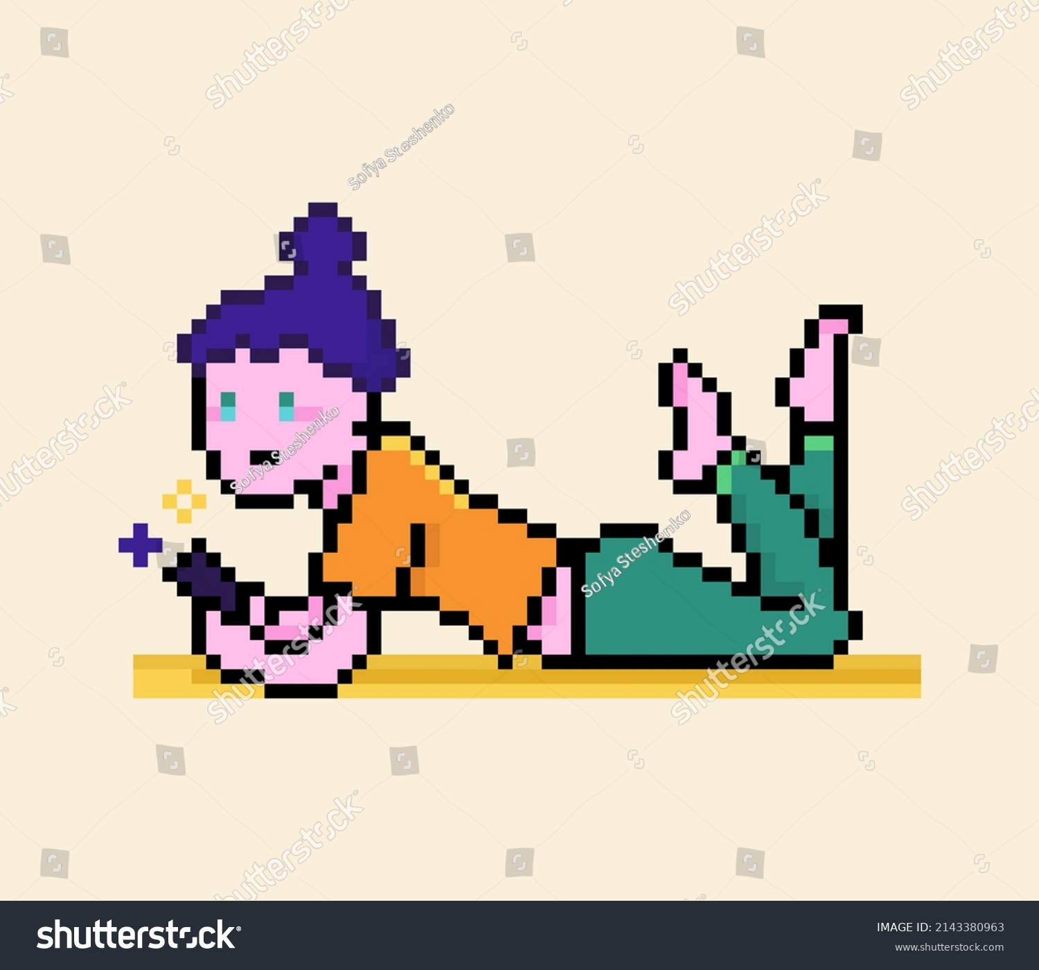 Pixel Girl Character Relaxing Smartphone Stock Vector (Royalty Free