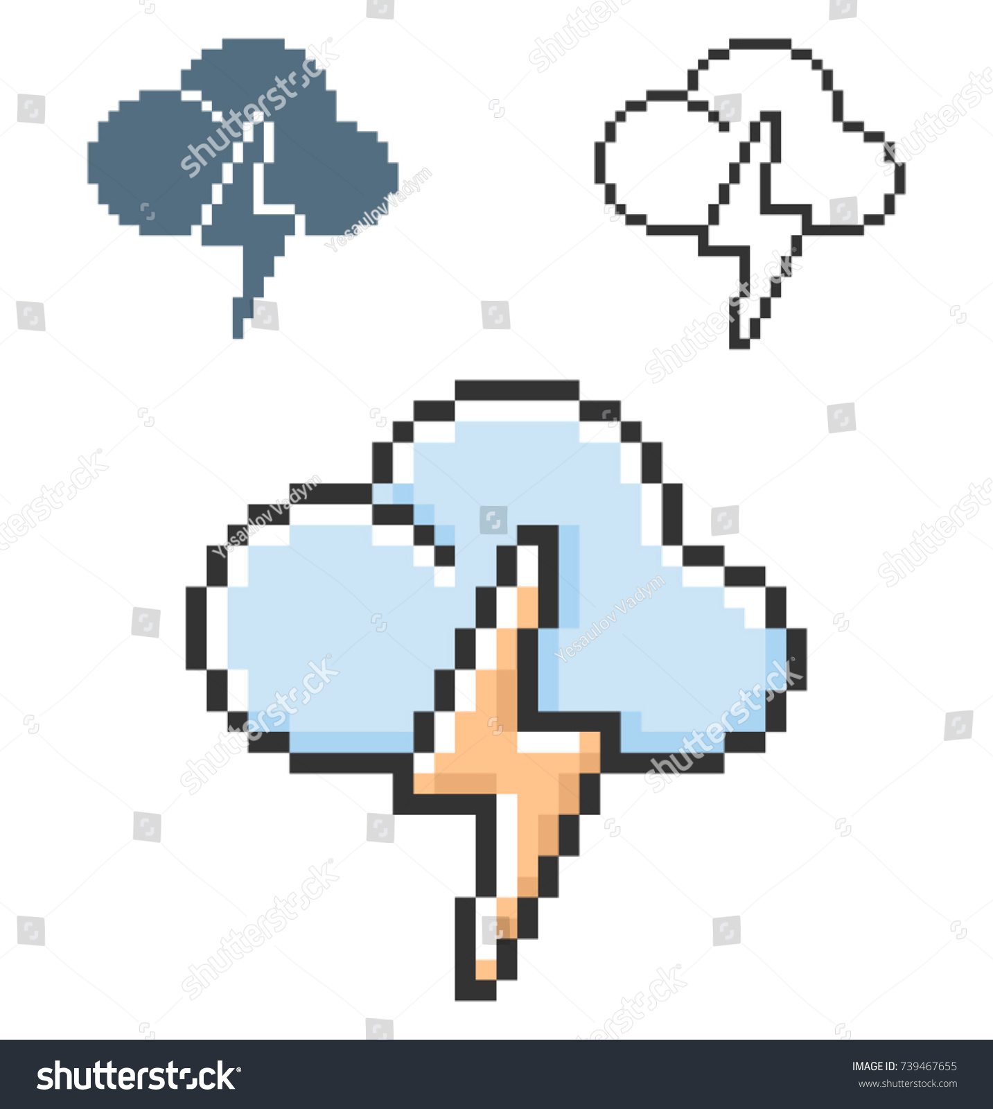 Pixel Icon Cloud Lightning Rainless Lightning Stock Vector (Royalty ...