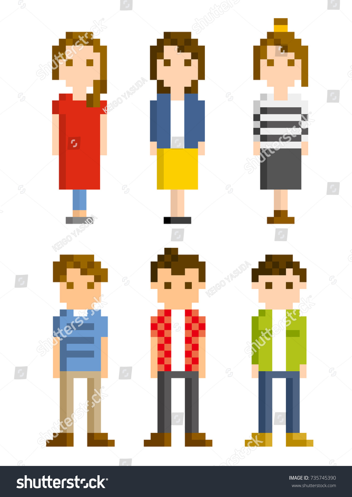 Pixel Illustration Young Men Women Set Stock Vector (Royalty Free ...