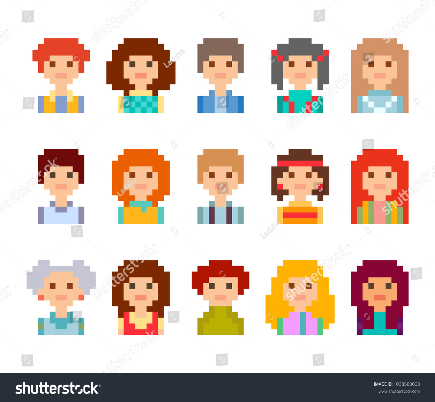 Pixel Male Female Faces Avatars Isolated Stock Vector (Royalty Free ...