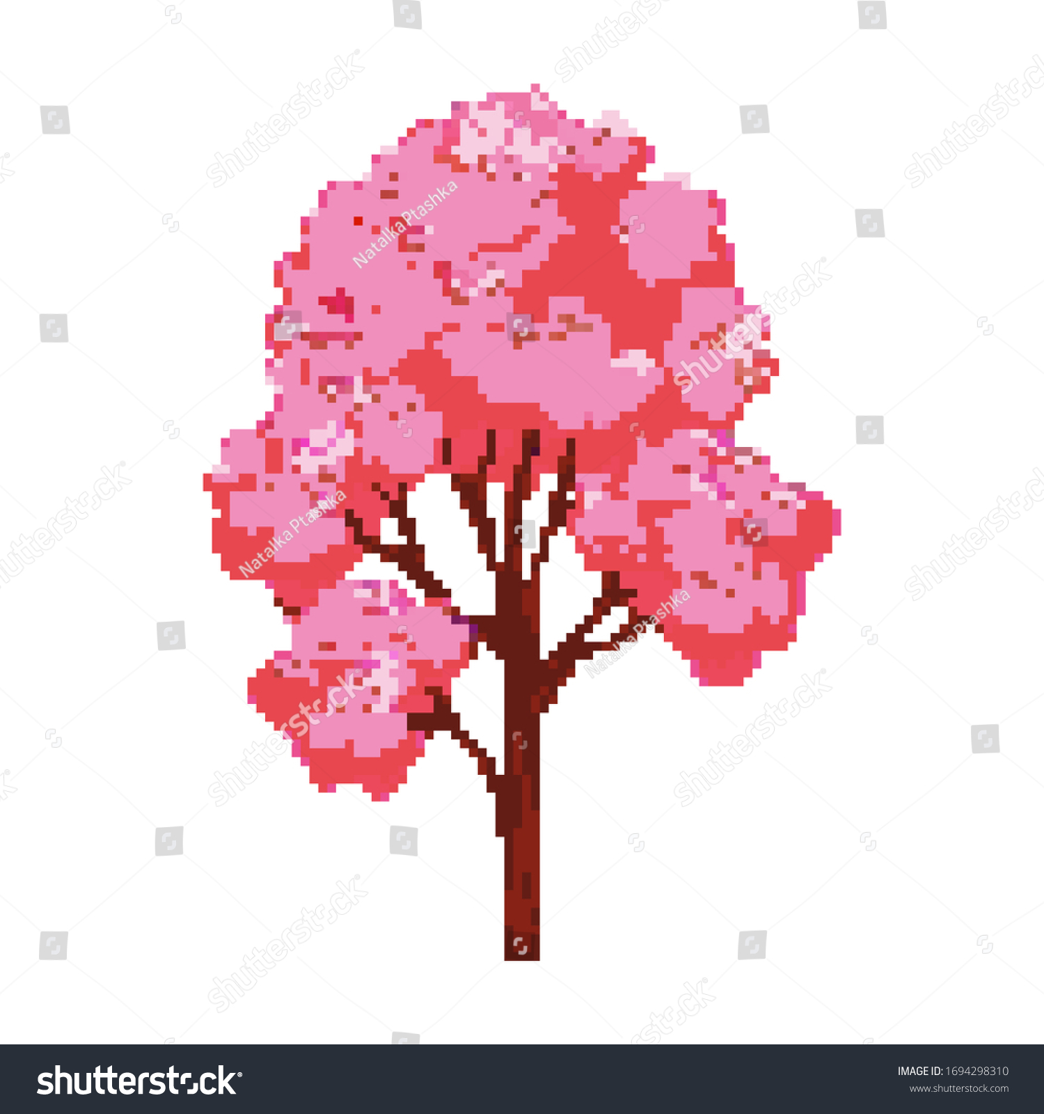 Pixel Sakura Tree Pixel Art 8 Stock Vector (Royalty Free) 1694298310