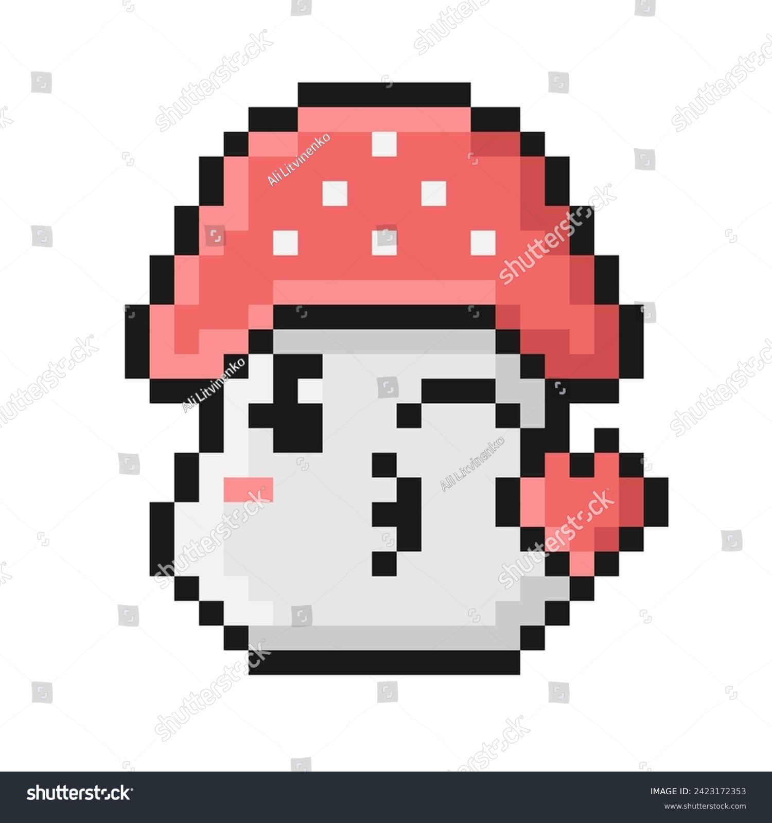 SVG of Pixel style fly agaric mushroom. Face Blowing a Kiss. Cartoon smile funny face. 90s retro video game aesthetic. Emoji convey feelings of love and affection. Pixelated vintage nostalgic 8 bit design. svg
