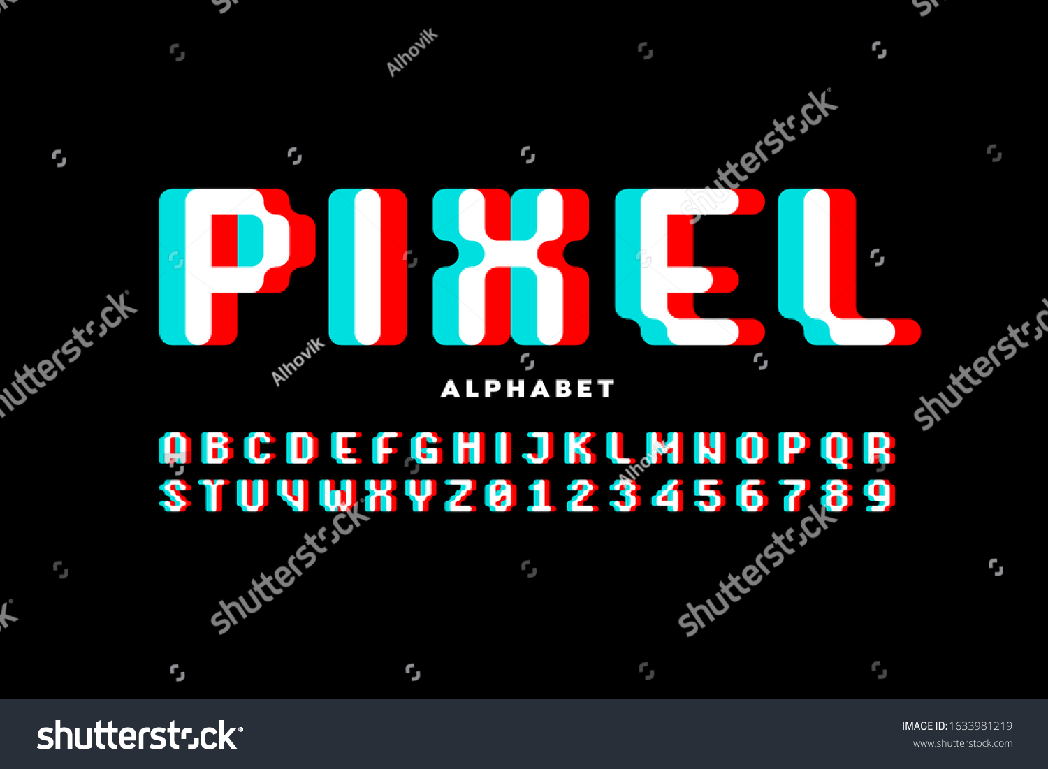 Vektor Stok Pixel Style Font Alphabet Letters Numbers Tanpa Royalti Shutterstock