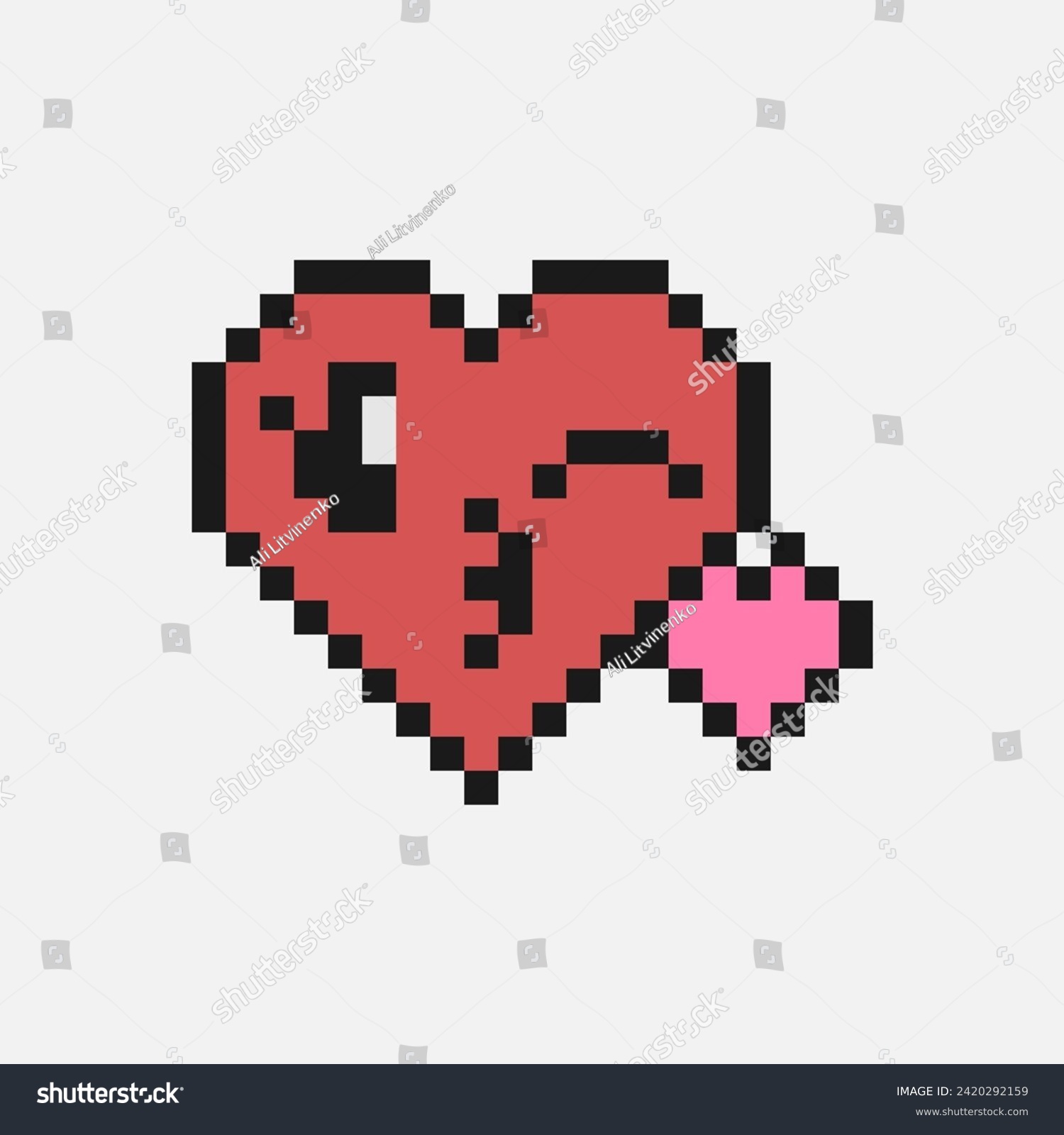 SVG of Pixel style heart emoji. Face blowing a kiss vector illustration. 90s style emoticon. Red vintage love emoticons flat design with outline. Express love emotion. Pixelated retro game 8 bit design.  svg