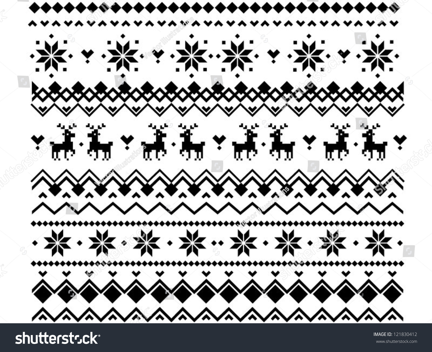 Pixel Winter Pattern Deers Stars Snowflakes Stock Vector 121830412 ...