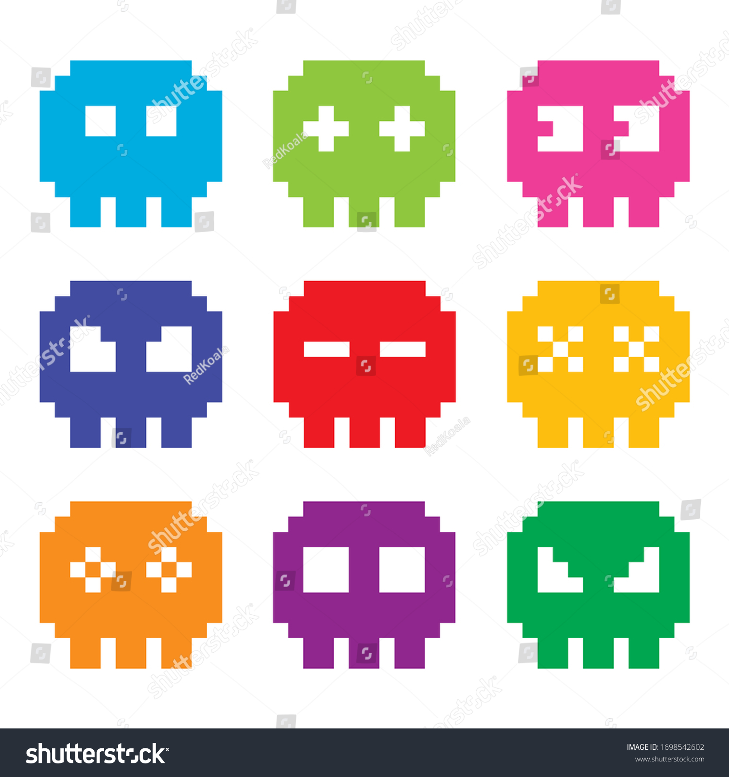 Pixelated 8bit Skull Vector Icons Set Stock Vector (Royalty Free ...