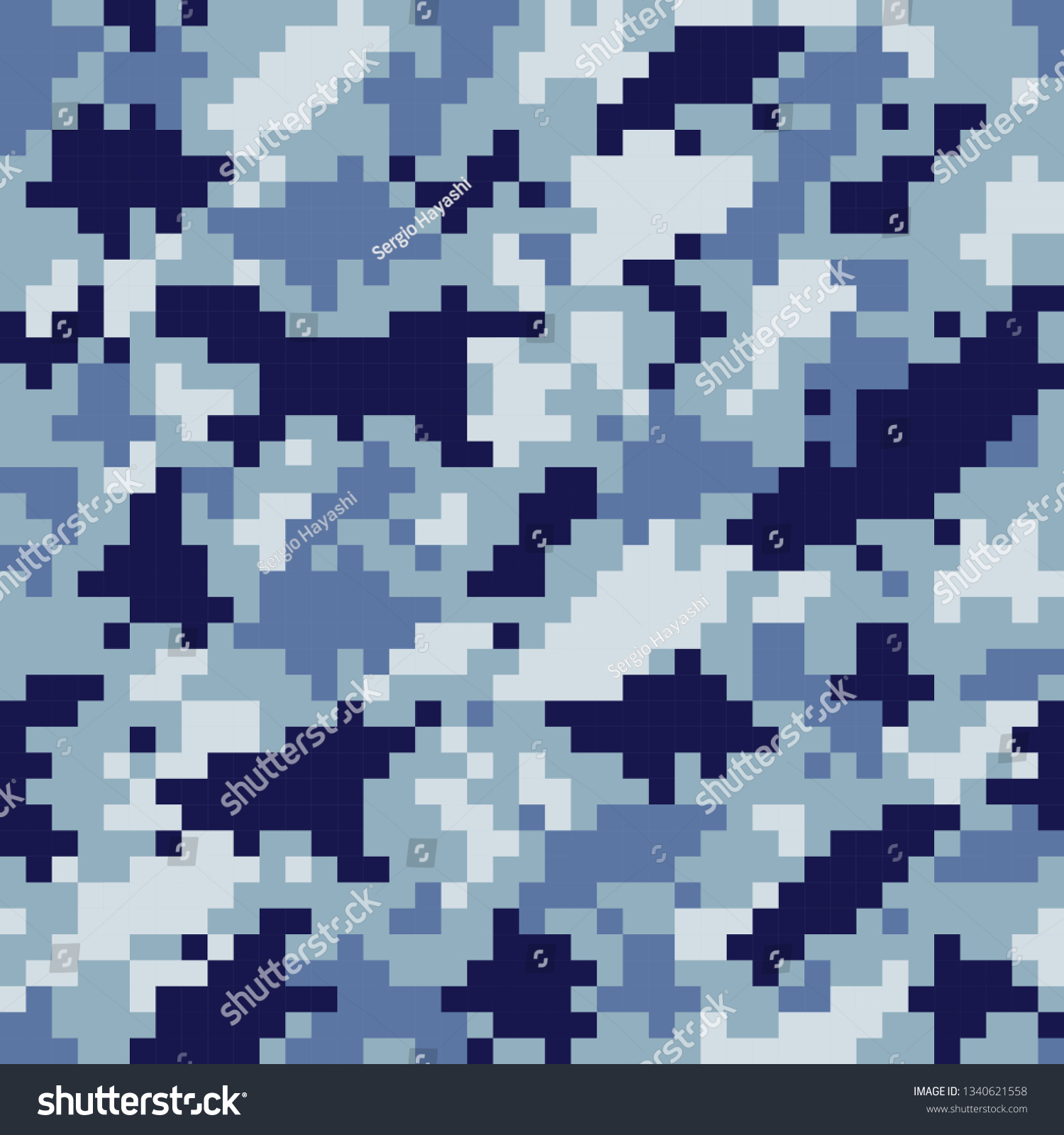 Pixelated Texture Military Blue Camouflage Seamless Stock Vector ...