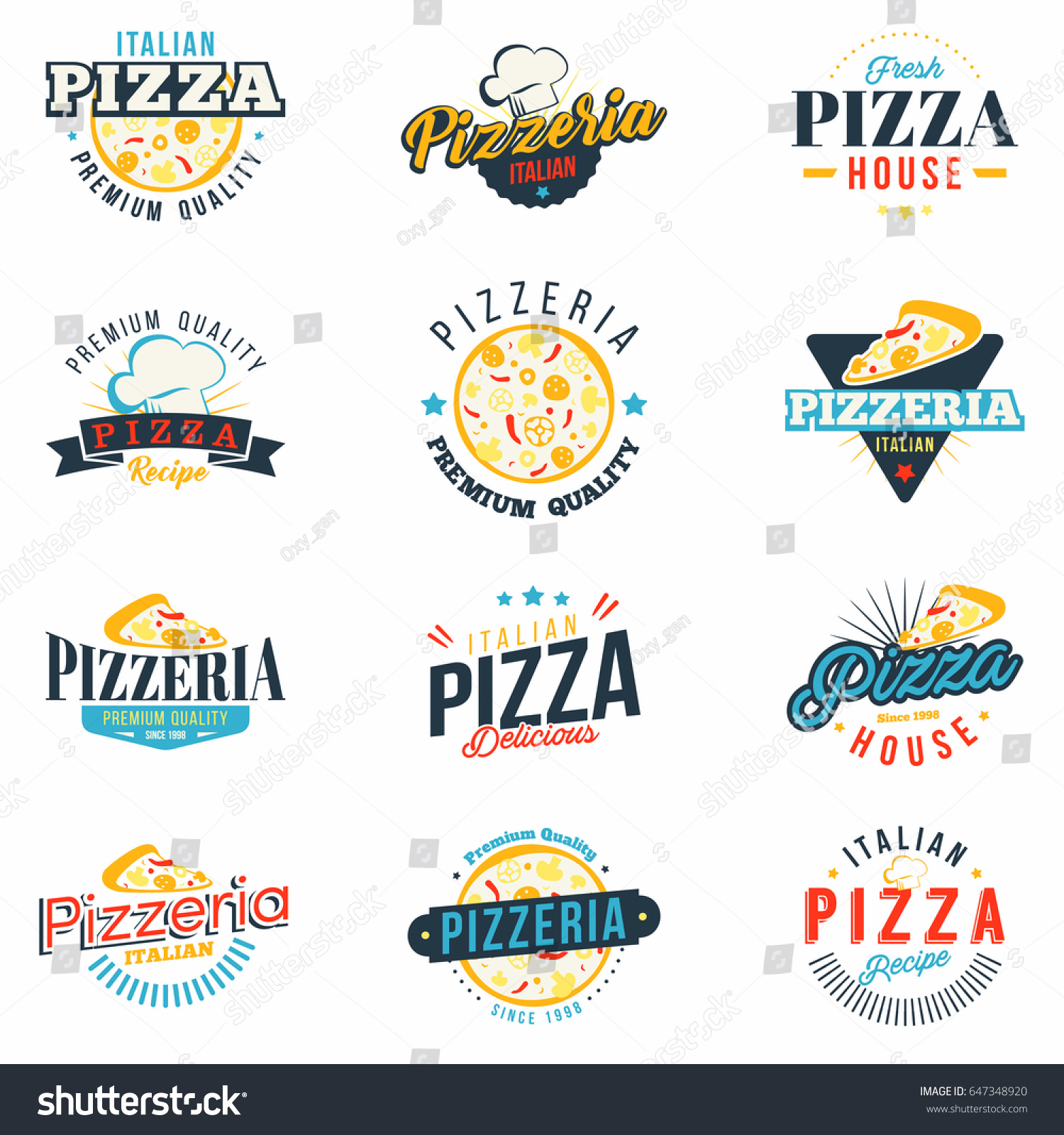 Pizza Badges Set Retro Collection Colored Stock Vector (Royalty Free ...