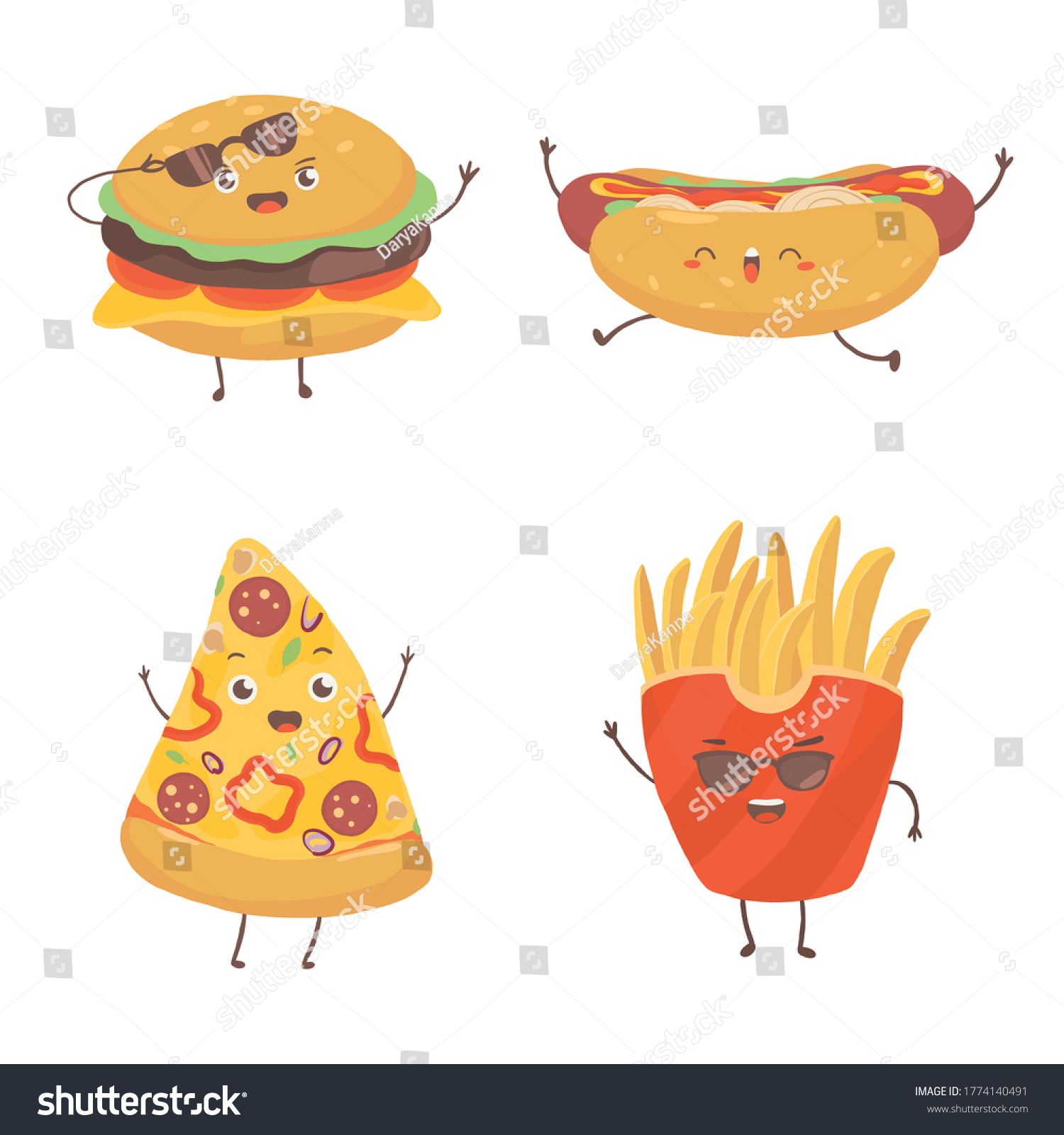 Pizza Burger Hot Dog Fries Character Stock Vector (Royalty Free) 1774140491