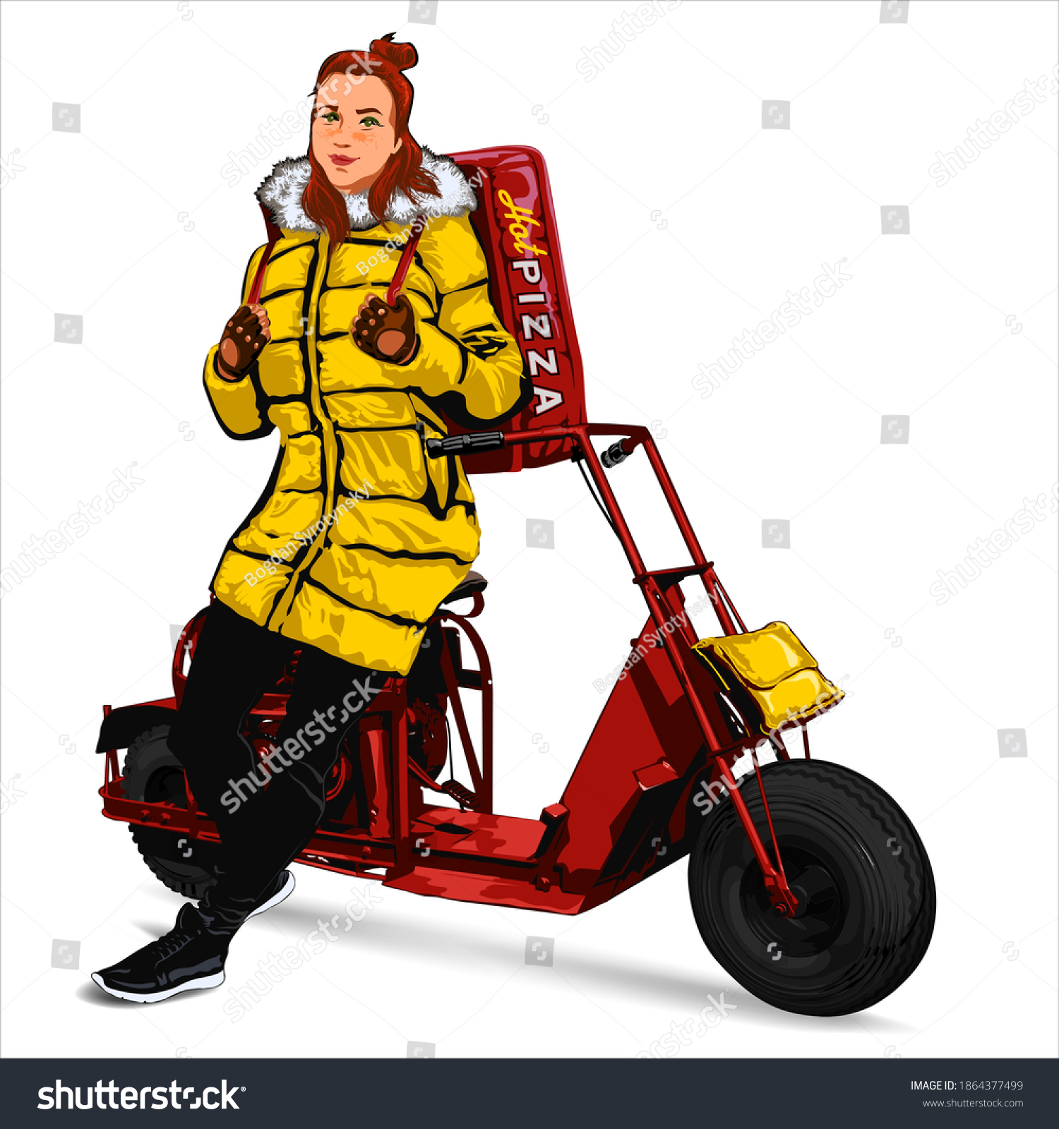 Pizza Delivery Girl Moped On White Stock Vector Royalty Free Shutterstock