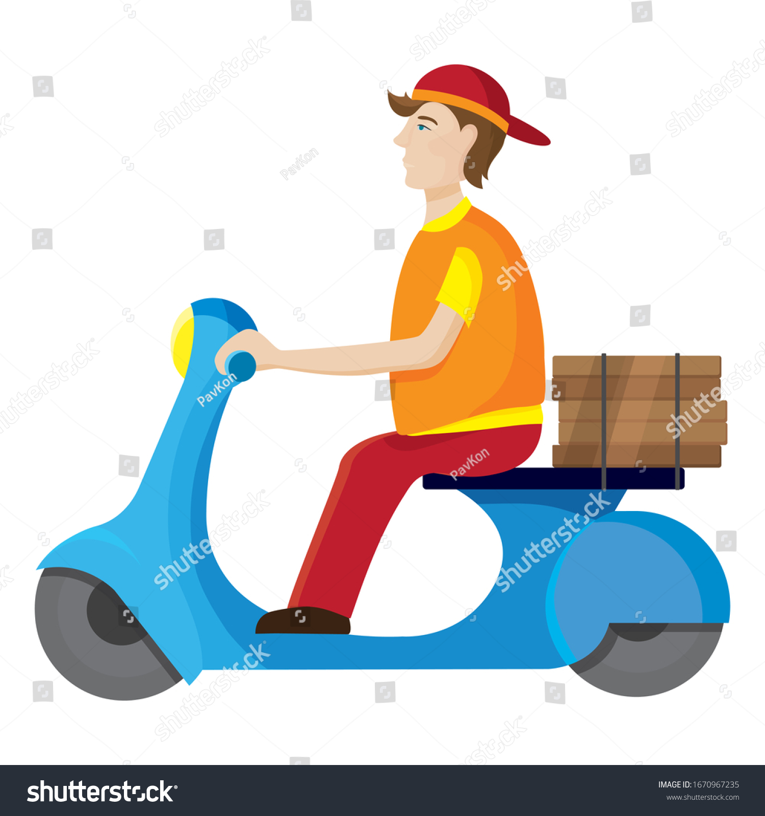 Pizza Delivery Man Riding Scooter Illustration Stock Vector Royalty Free Shutterstock