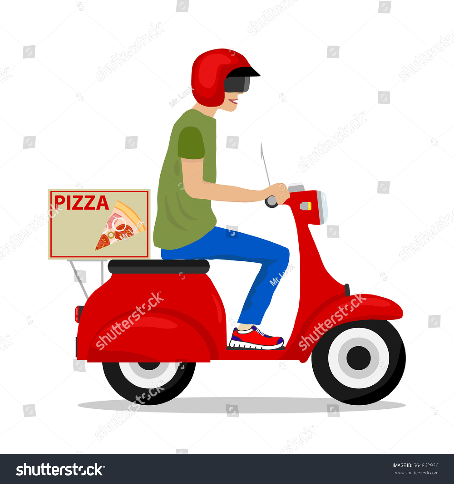 Pizza Delivery Pizza Scooter Man On Stock Vector Royalty Free