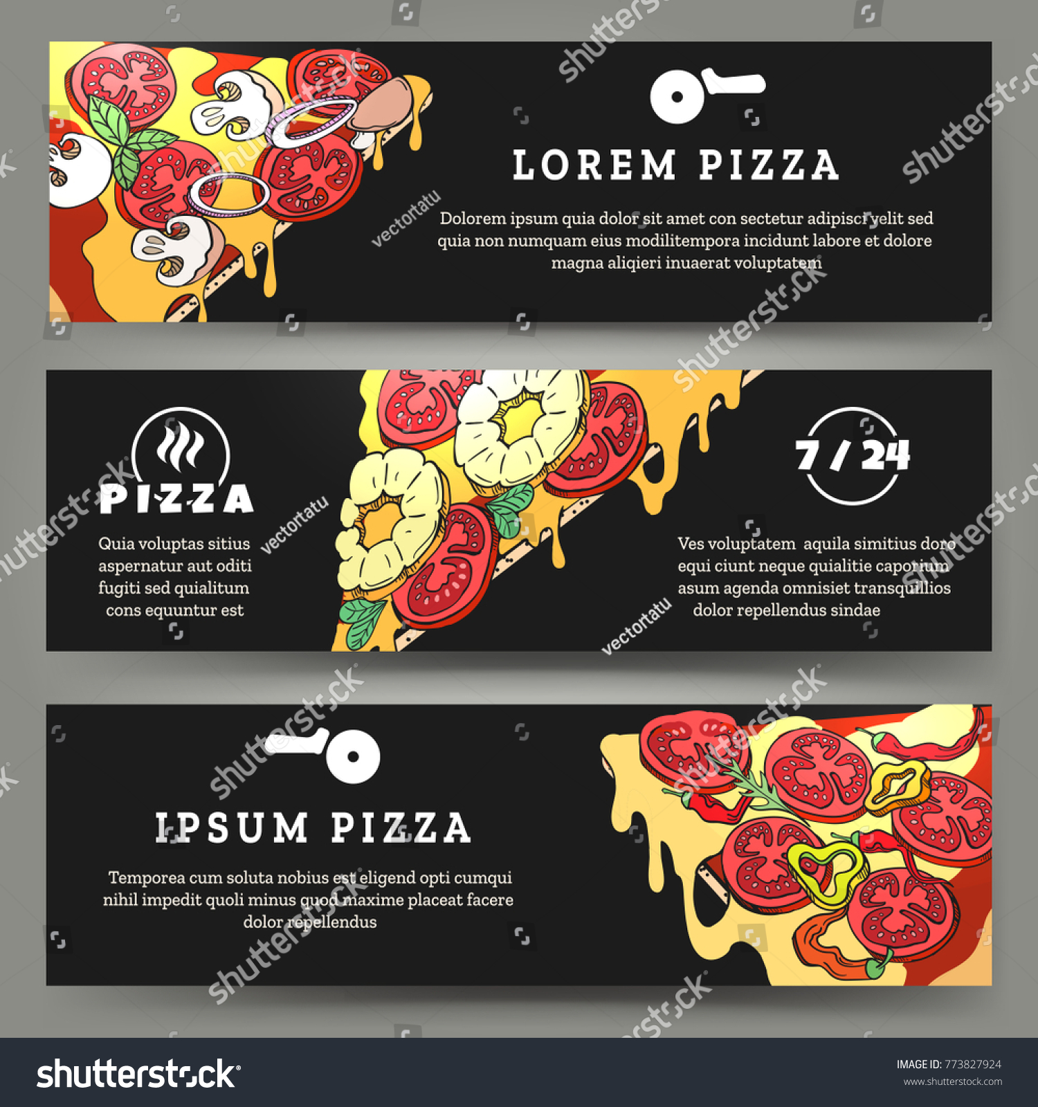 Pizza Flyers Banners Templates Pizza Slices Stock Vector Royalty Free