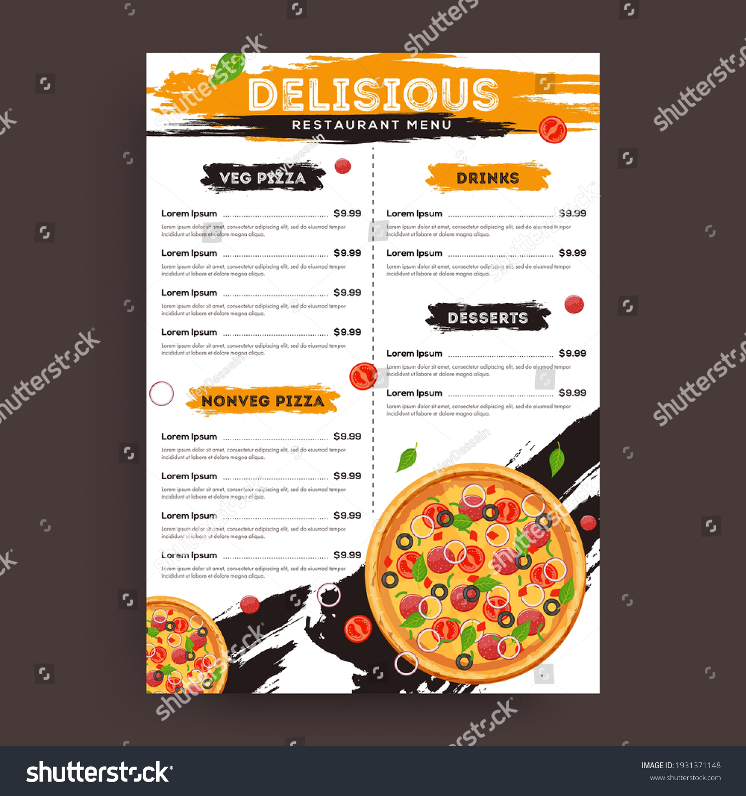 Pizza Food Menu Restaurant Cafe Design Stock Vector (Royalty Free ...