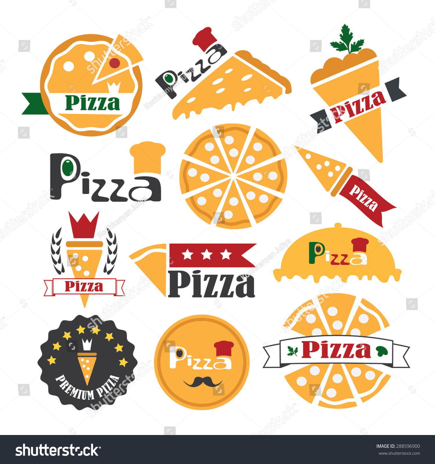 Pizza Logos. Vintage Pizzeria Labels, Badges And Design Elements Stock ...