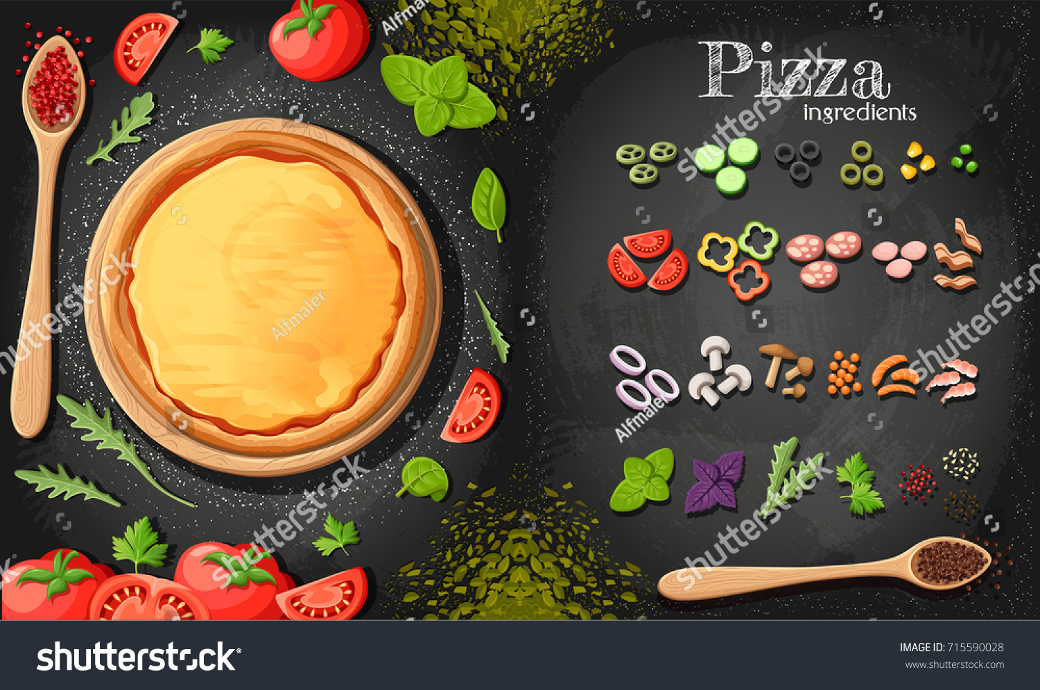 Pizza Menu Chalkboard Cartoon Background Fresh Stock Vector Royalty Free