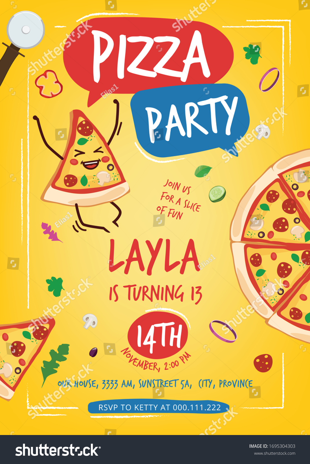 Pizza Party Invitation Template Design Stock Vector (Royalty Free ...