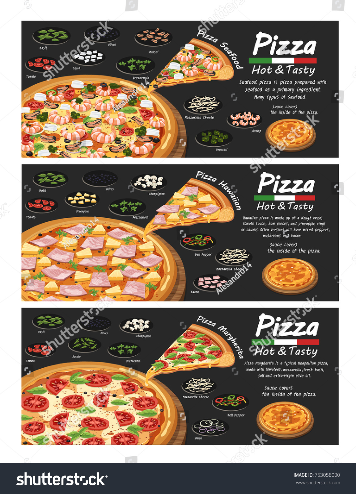 Pizza Pizzeria Flyer Vector Background Three Stock Vector Royalty Free