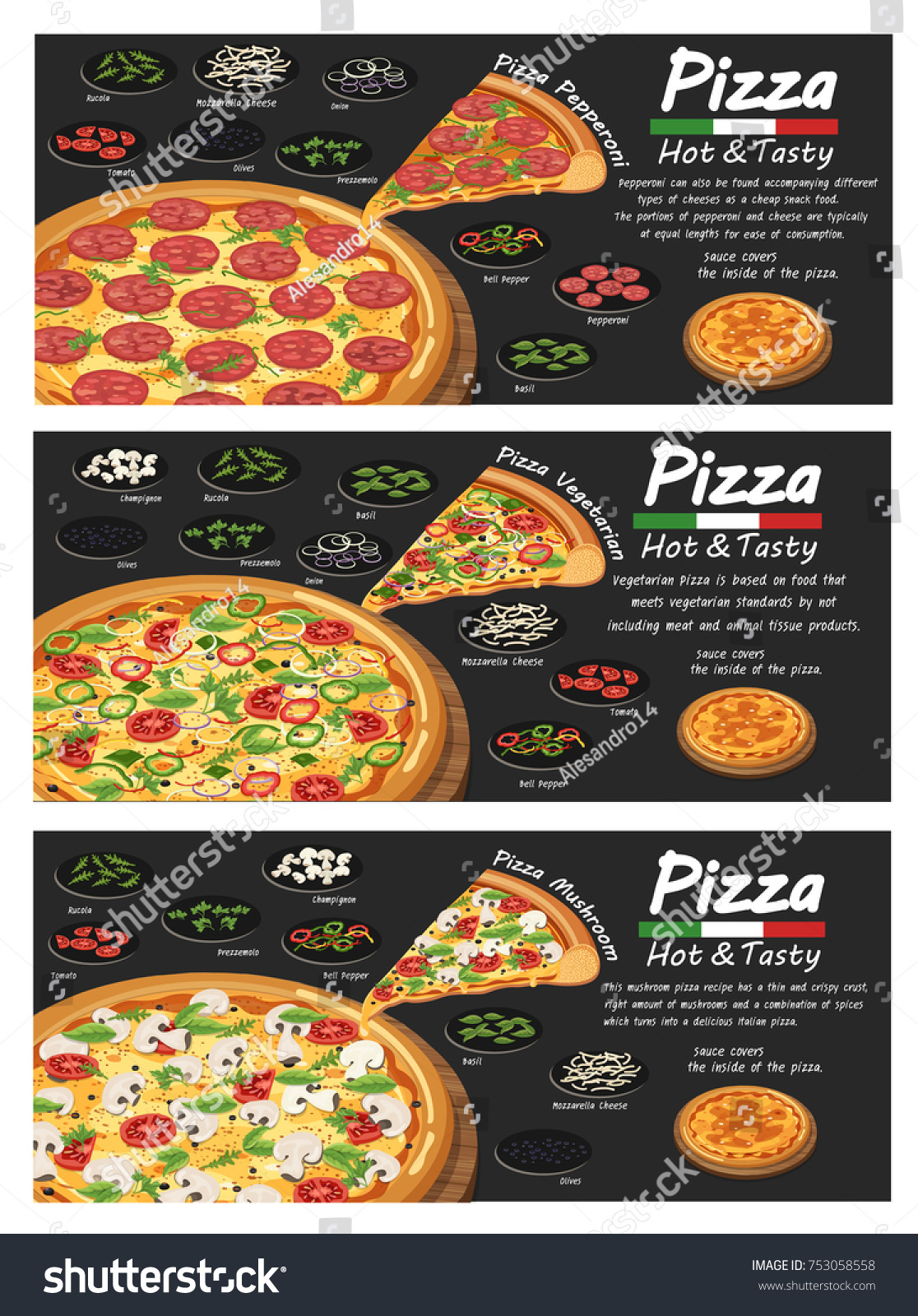 Pizza Pizzeria Flyer Vector Background Three Stock Vector Royalty Free