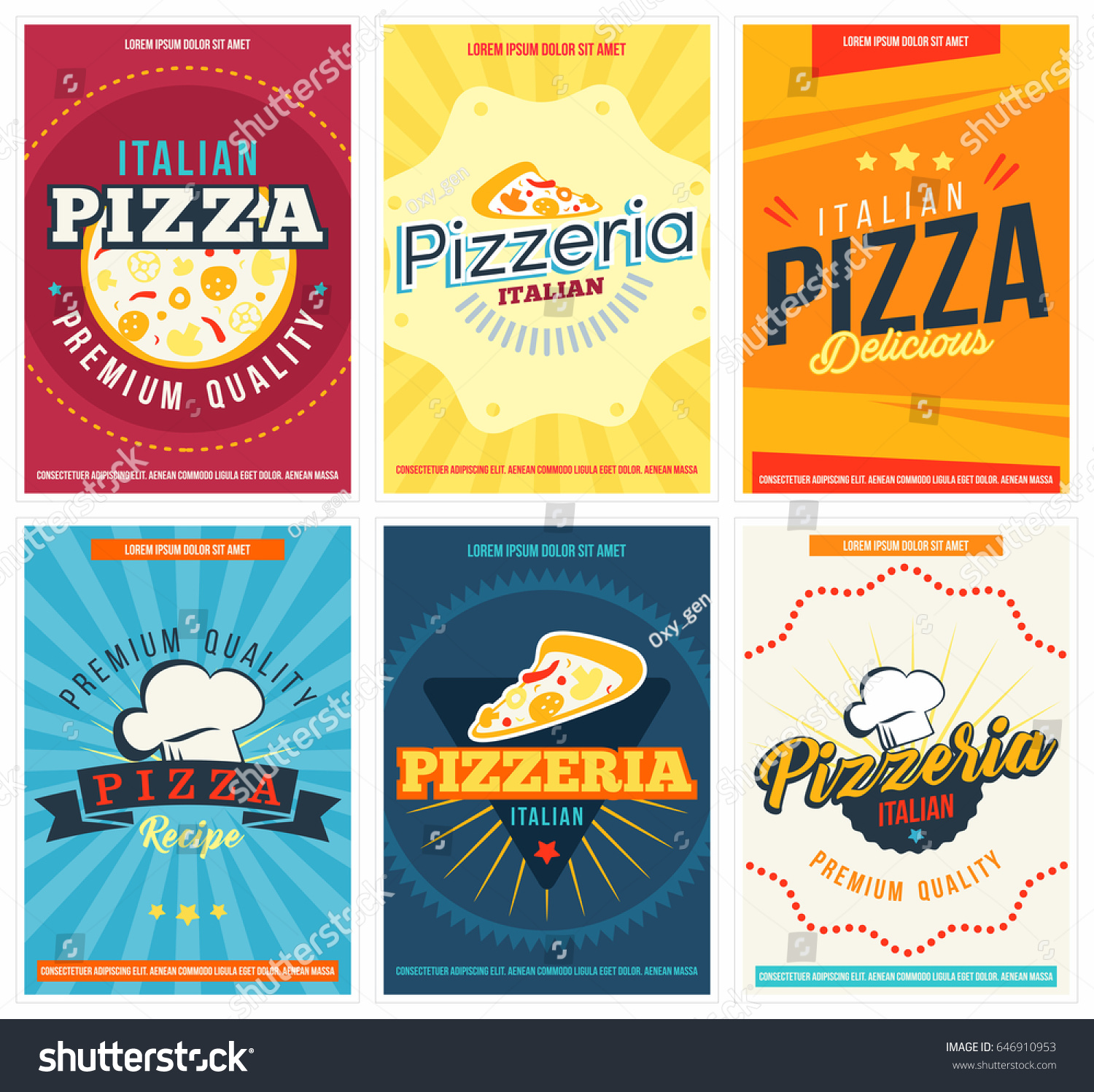 Pizza Posters Set Retro Collection Colored Stock Vector Royalty Free