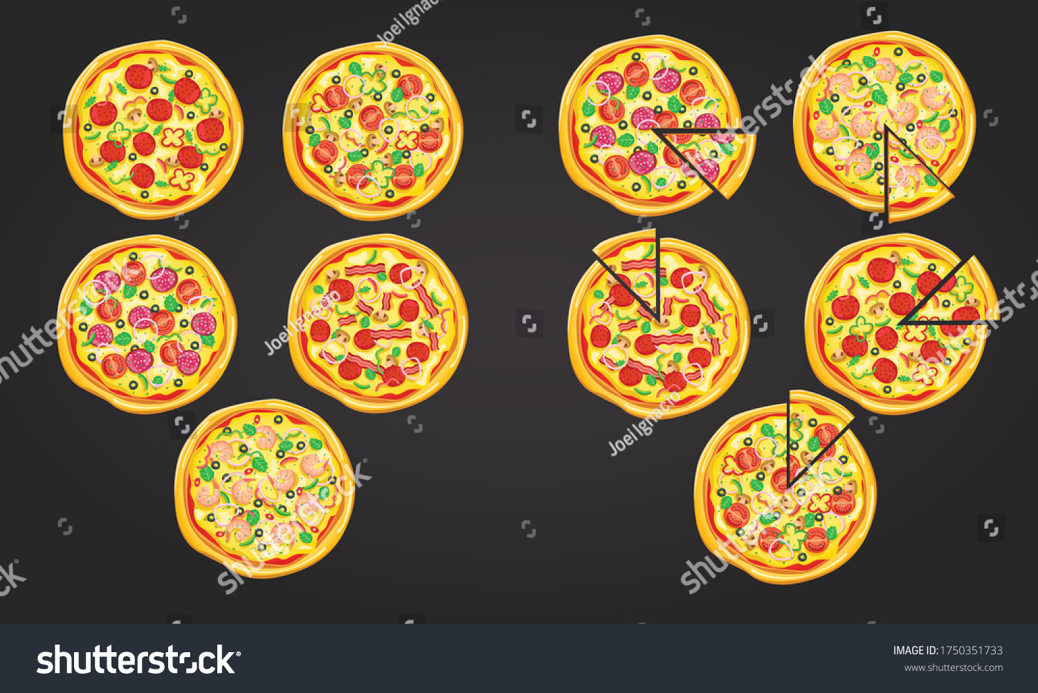 Pizza Set Illustration Top View Different Stock Vector (Royalty Free ...