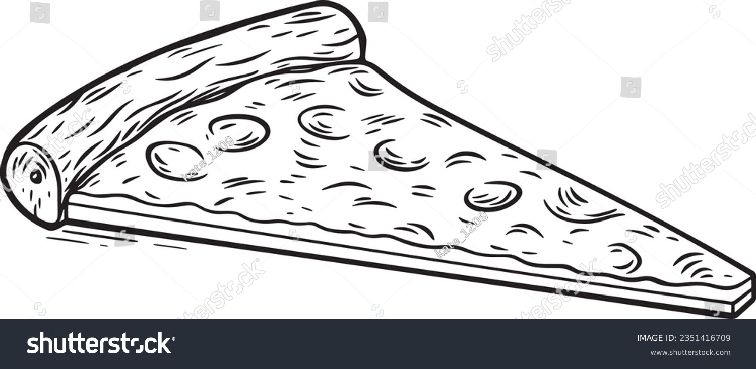 SVG of Pizza slice engraving style, Basic simple Minimalist vector SVG logo graphic, isolated on white background, children's coloring page, outline art, thick crisp lines, black and whit svg