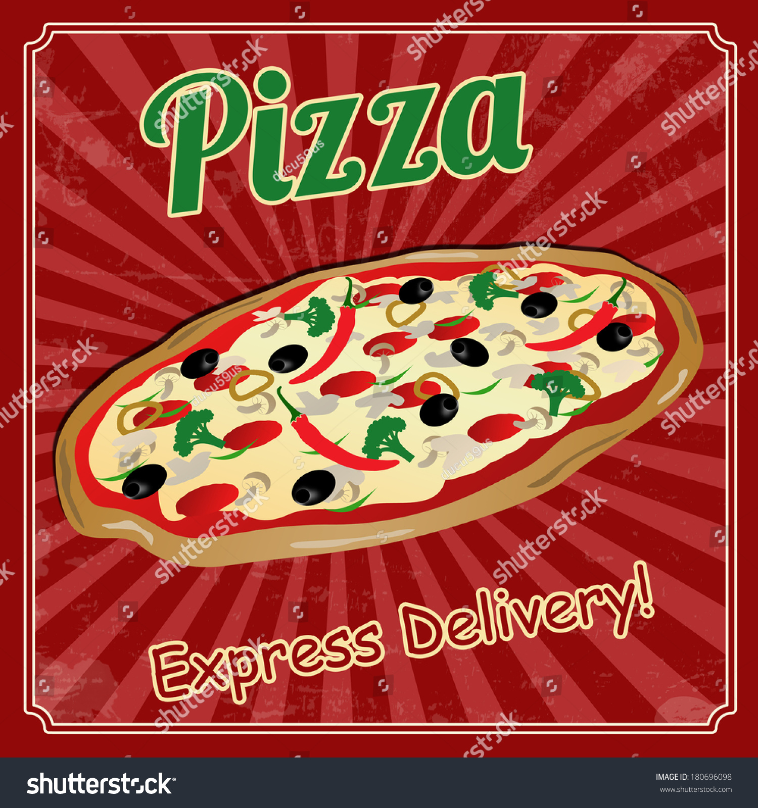 Pizza Vintage Grunge Poster Vector Illustration Stock Vector (Royalty ...