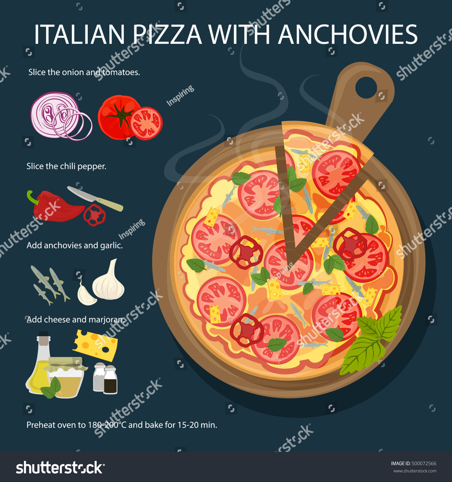 Pizza Anchovies Recipe Fresh Delicious Pizza Stock Vector 500072566 ...