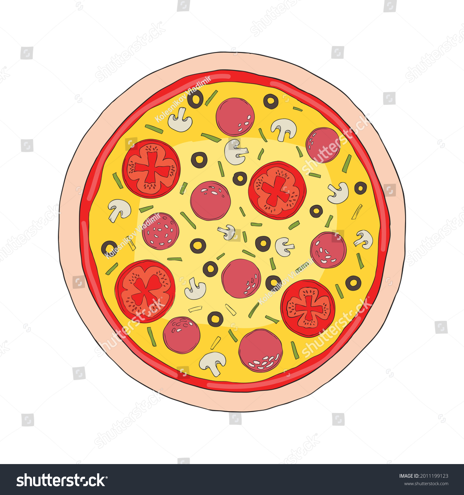 Pizza Melted Cheese Pepperoni Cartoon Sticker Stock Vector (Royalty ...