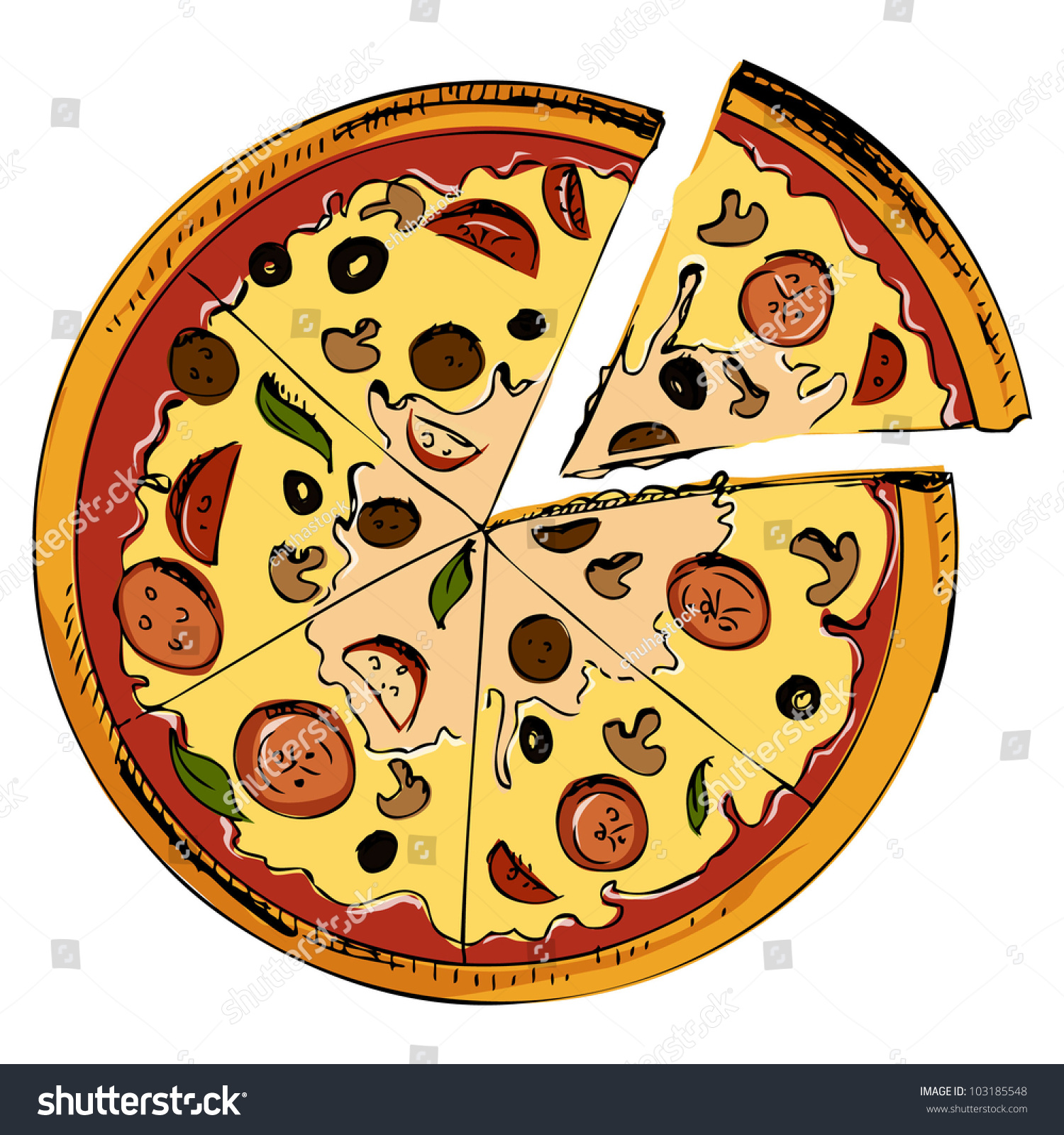 Pizza Sliced Piece Hand Drawing Sketch Stock Vector 103185548 ...