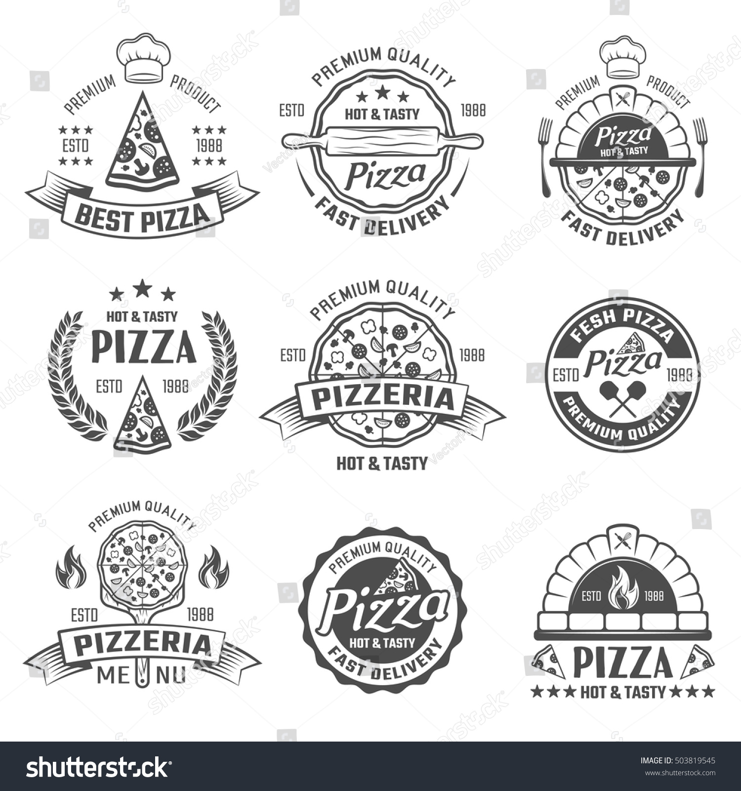 Pizzeria Black White Emblems Product Quality Stock Vector (Royalty Free ...