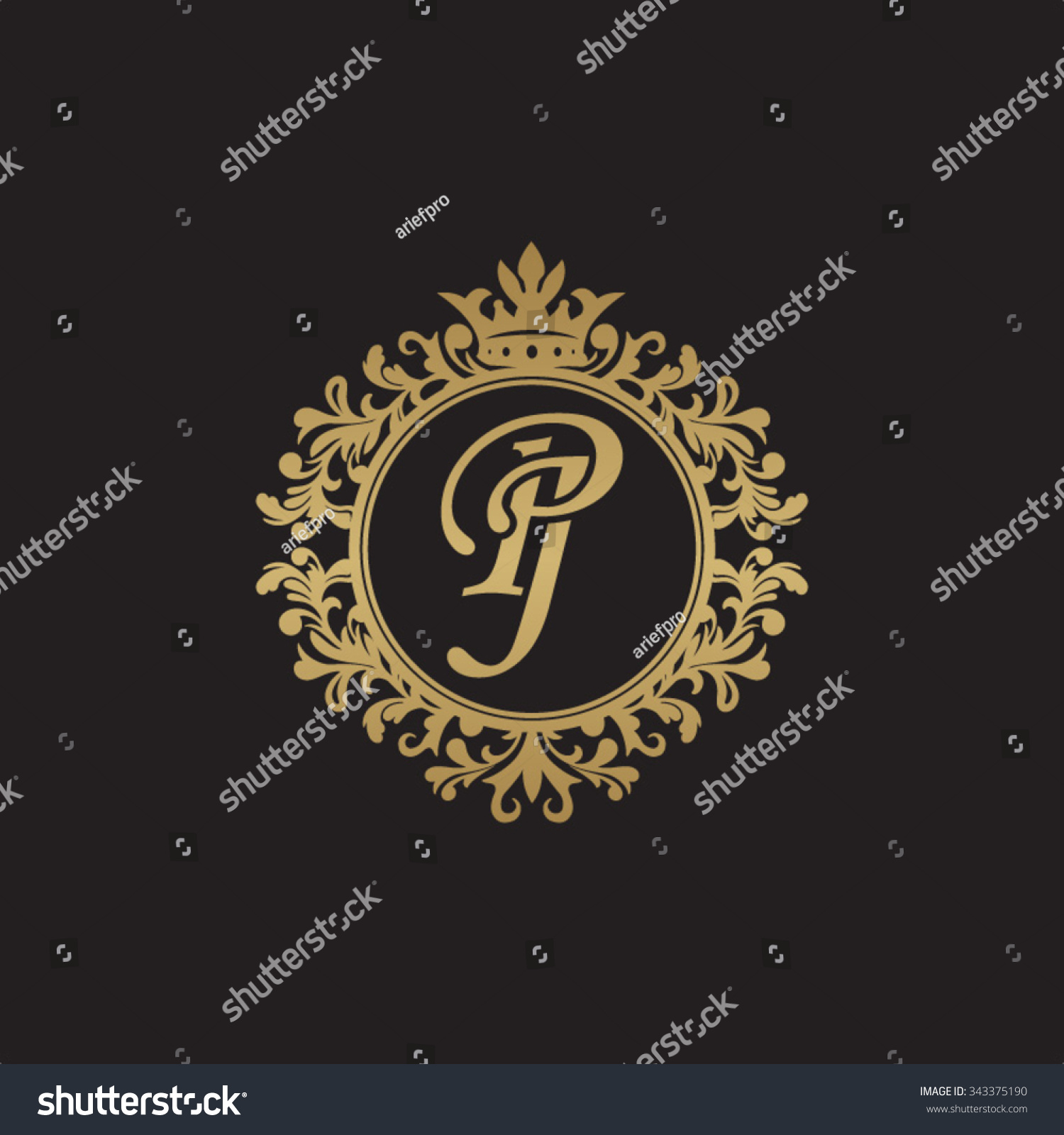 Pj Initial Luxury Ornament Monogram Logo Stock Vector Royalty Free