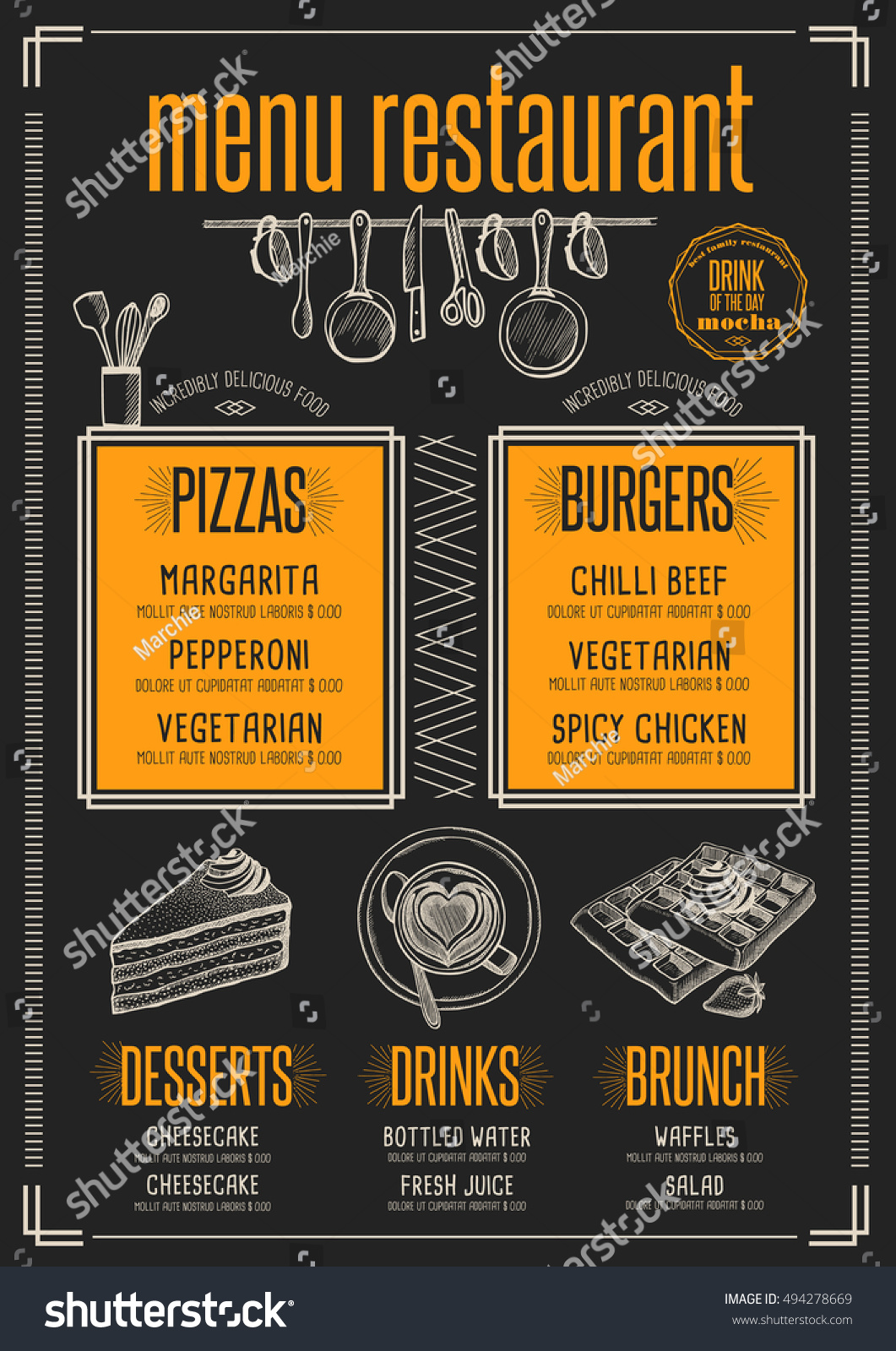 Placemat Menu Restaurant Food Brochure Cafe Stock Vector 494278669 Shutterstock Placemat Menu Templates