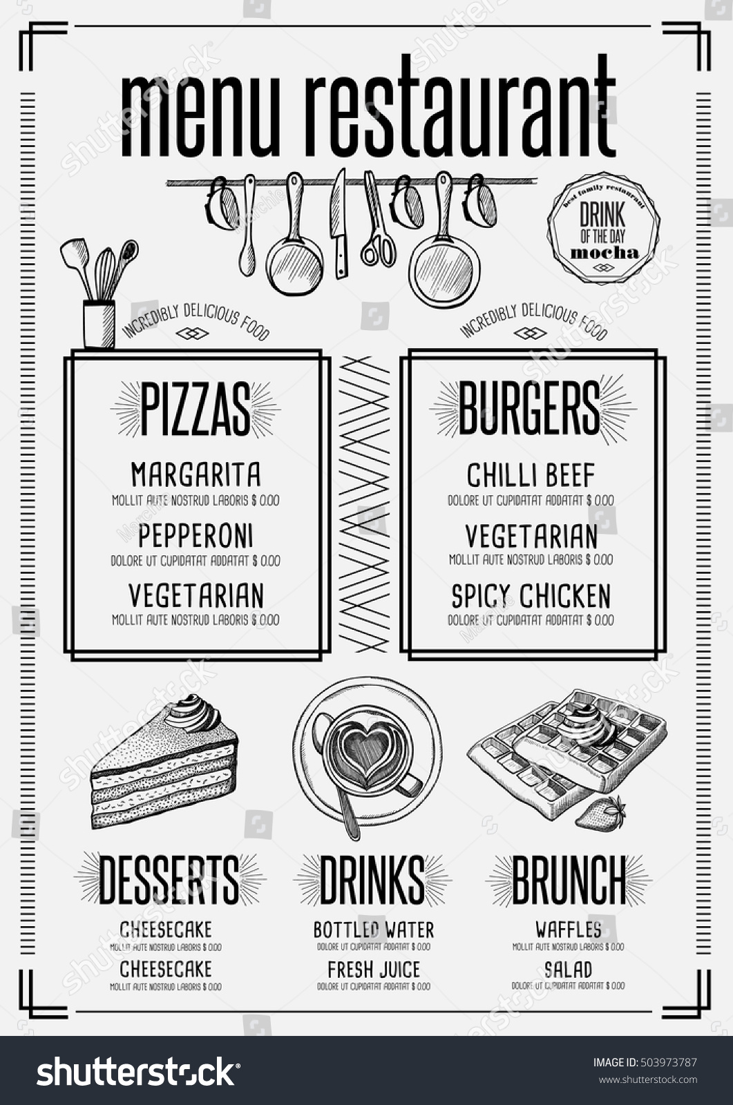 Placemat Menu Restaurant Food Brochure Cafe Stock Vector 503973787 Shutterstock Placemat Menu Templates