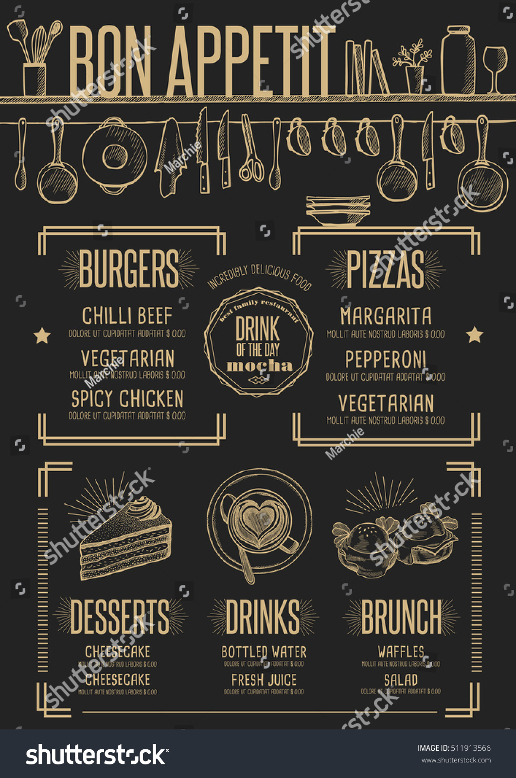 Placemat Menu Restaurant Food Brochure Cafe Stock Vector 511913566 Shutterstock Placemat Menu Templates