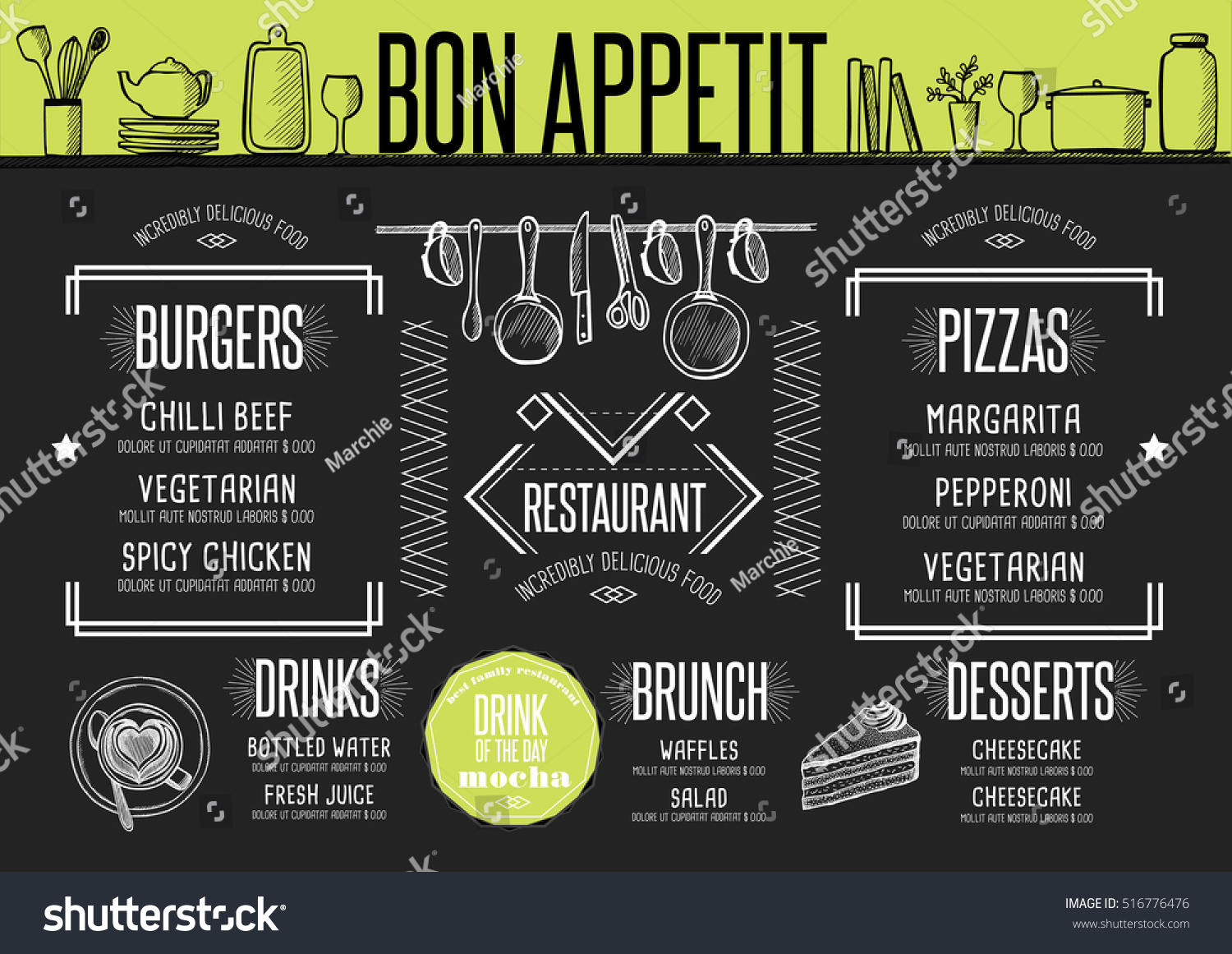 Placemat Menu Restaurant Food Brochure Cafe Stock Vector 516776476 Shutterstock Placemat Menu Templates