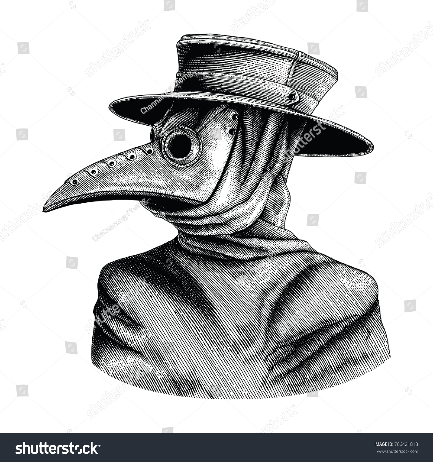SVG of Plague doctor hand drawing vintage engraving isolate on white background svg