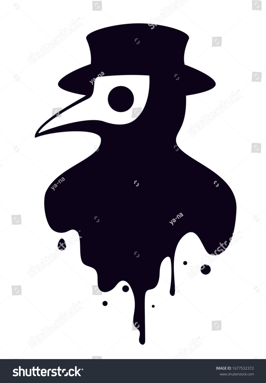 SVG of Plague doctor head profile with a bird mask and a hat, vector illustration in black and white colours. svg