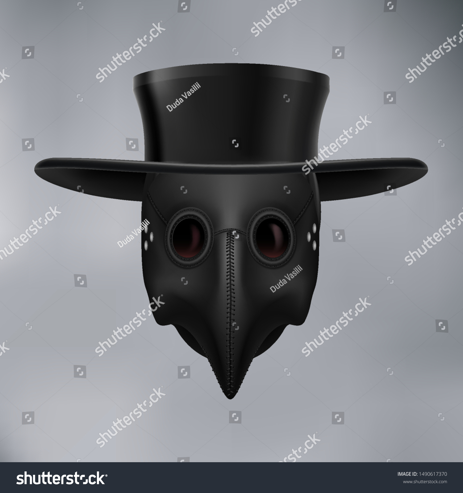 SVG of Plague Doctor Head Profile, with Bird Mask and Hat. Medieval Death Symbol on Gray Background. For Web, Poster, Info Graphic svg