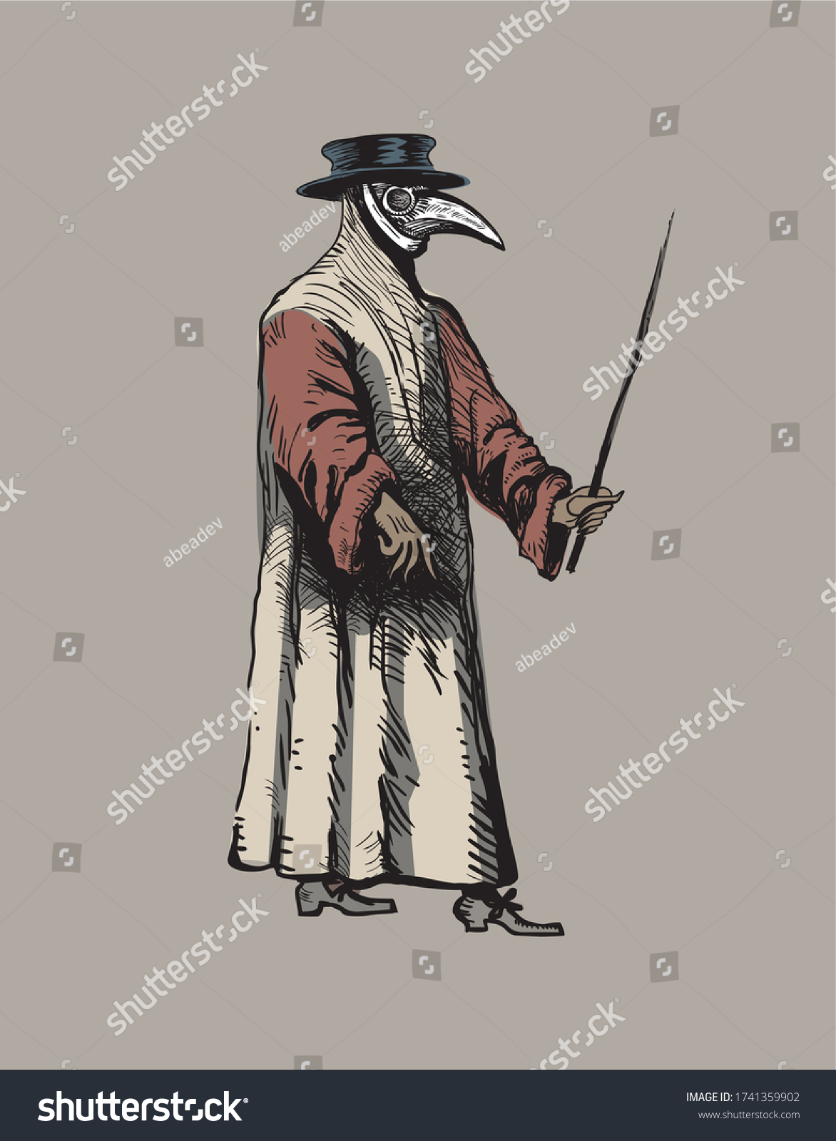 SVG of Plague doctor with bird mask and hat svg