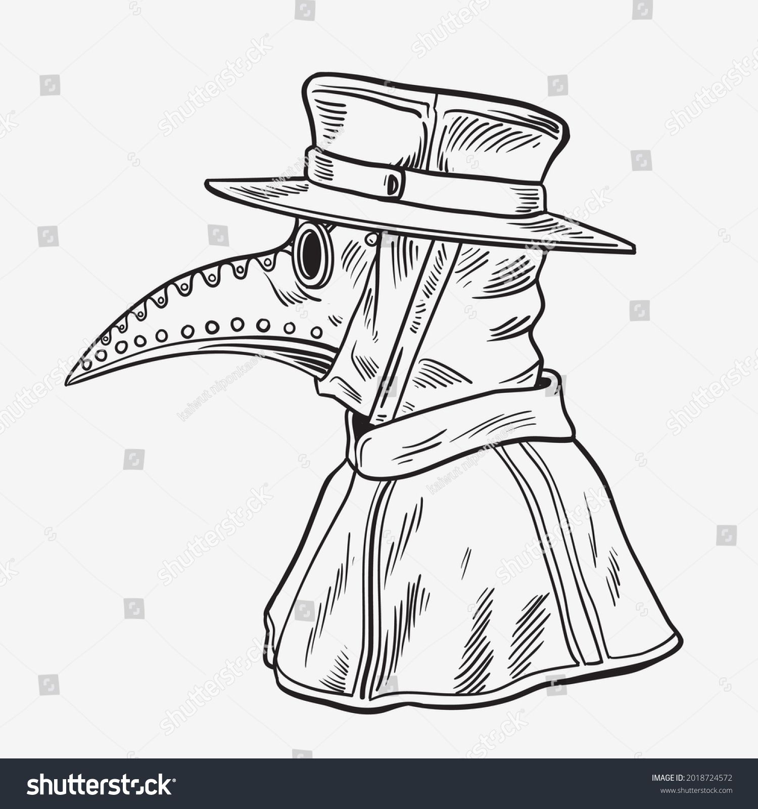 SVG of Plague doctor with bird mask and hat. Vector black vintage engraving illustration isolated on a white background.Hand drawn design 


 svg