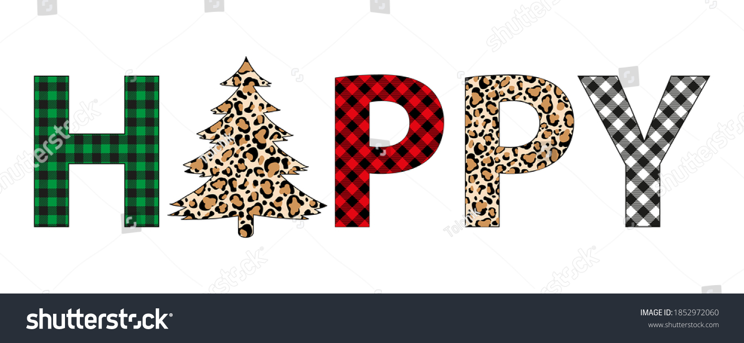 SVG of Plaid Christmas happy tree winter leopard tree vector holiday card svg