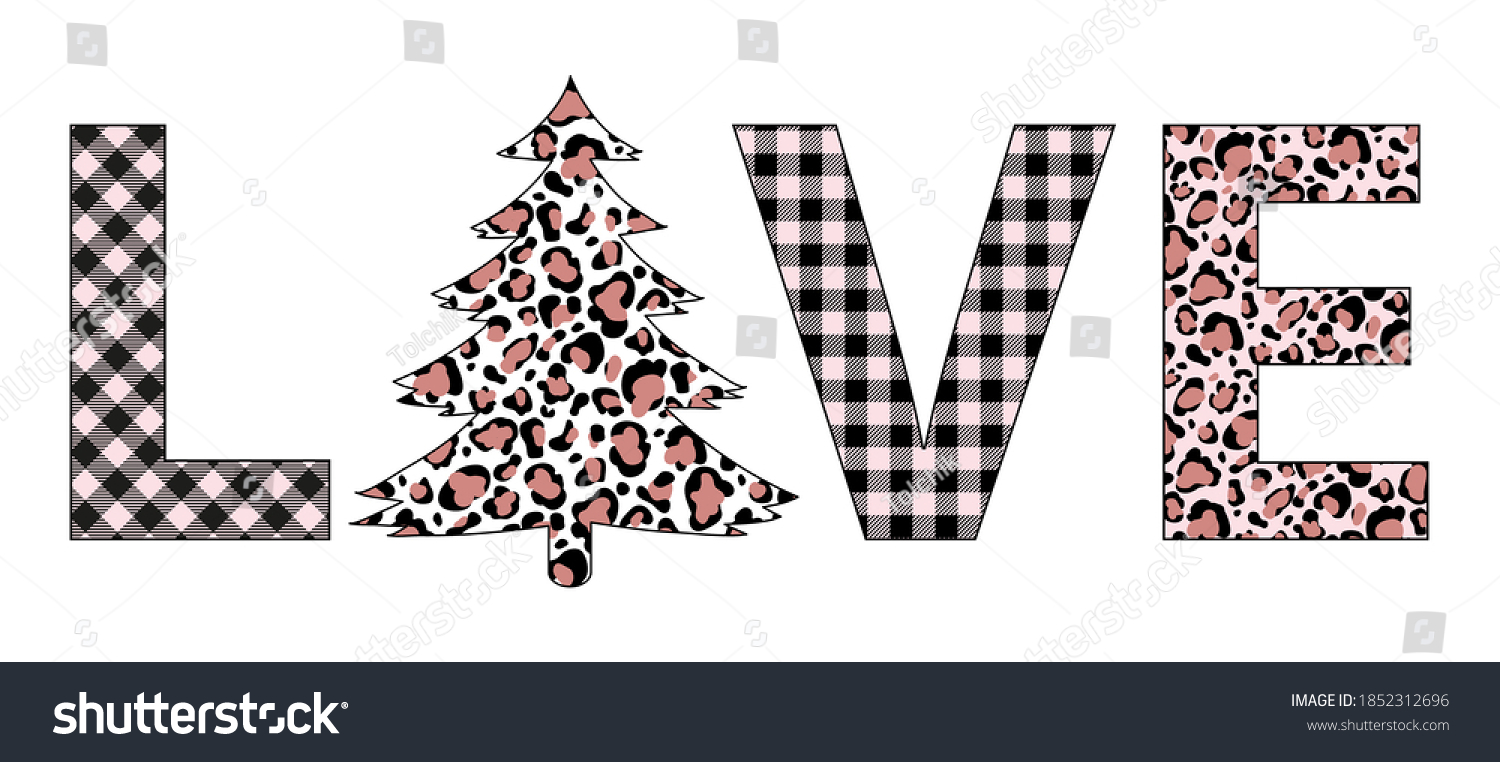 SVG of Plaid Christmas love tree winter leopard tree vector holiday card svg