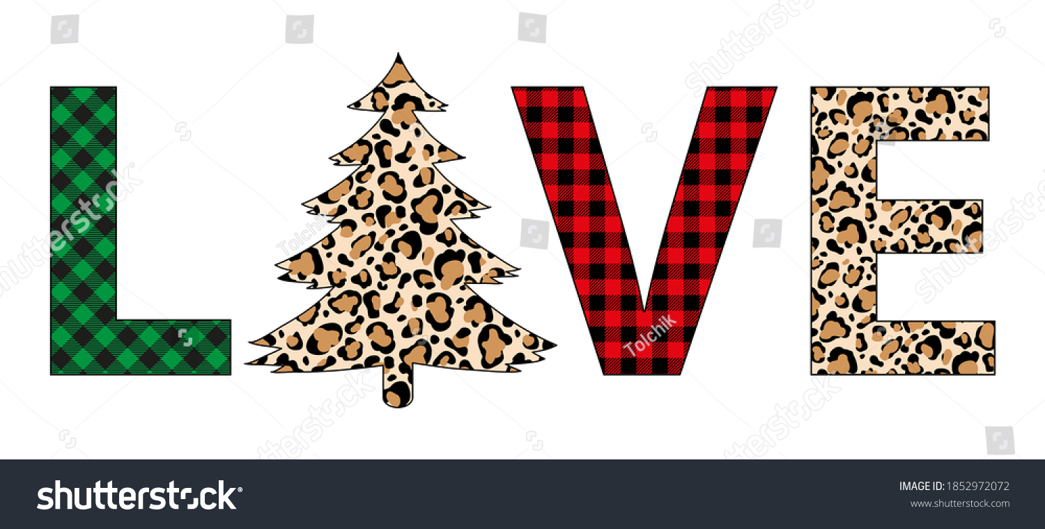 SVG of Plaid Christmas love tree winter leopard tree vector holiday card svg