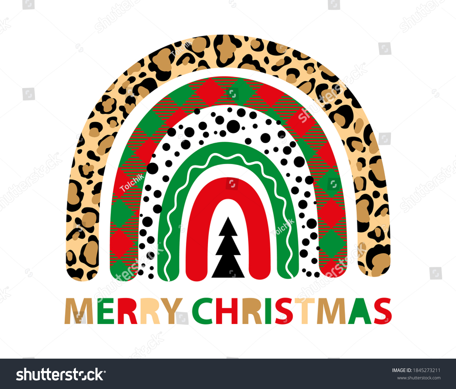 SVG of Plaid Christmas tree rainbow winter leopard vector holiday card  svg