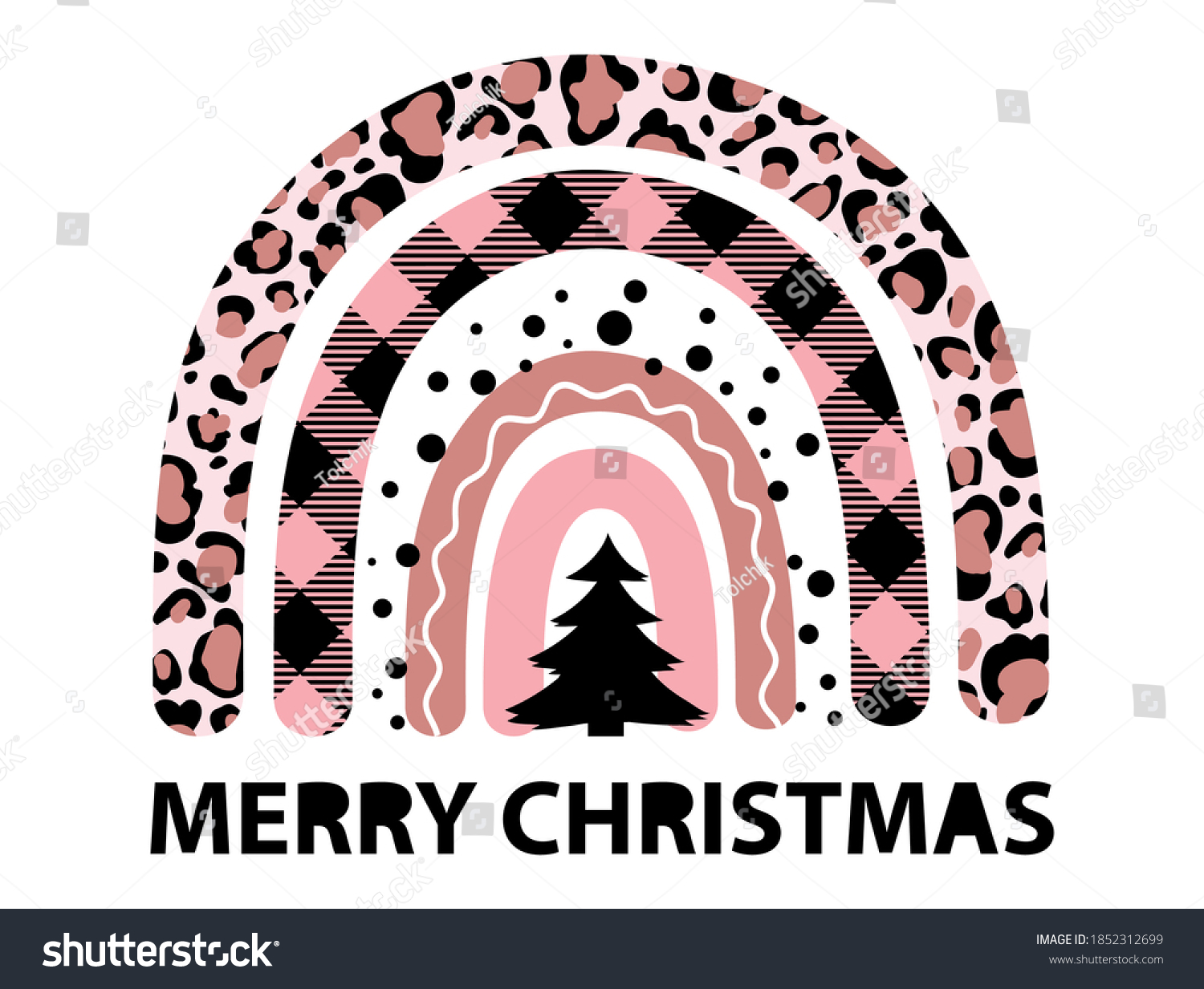 SVG of Plaid Christmas tree rainbow winter leopard vector holiday card svg