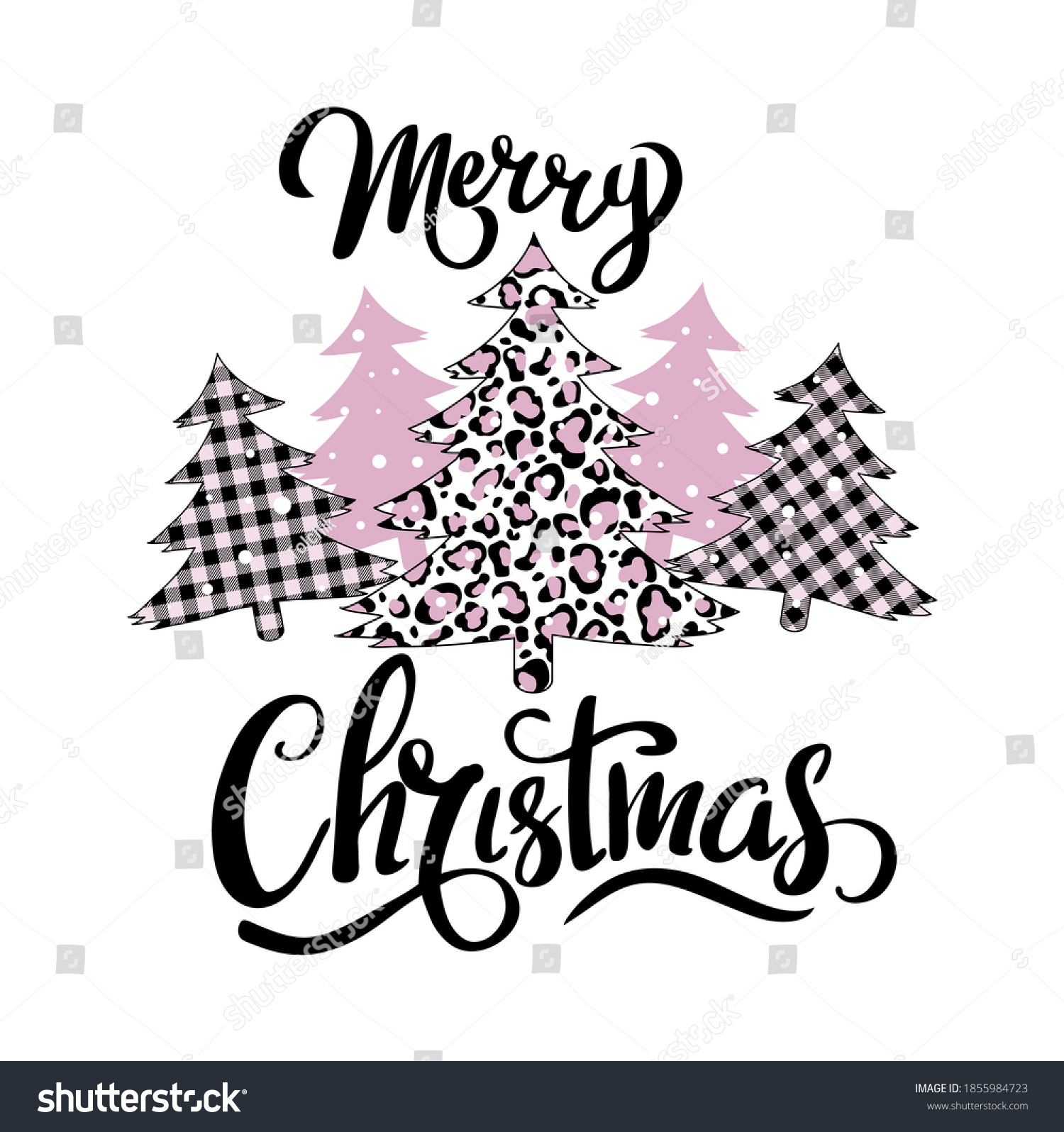 SVG of Plaid Christmas tree winter forest leopard tree vector holiday card svg