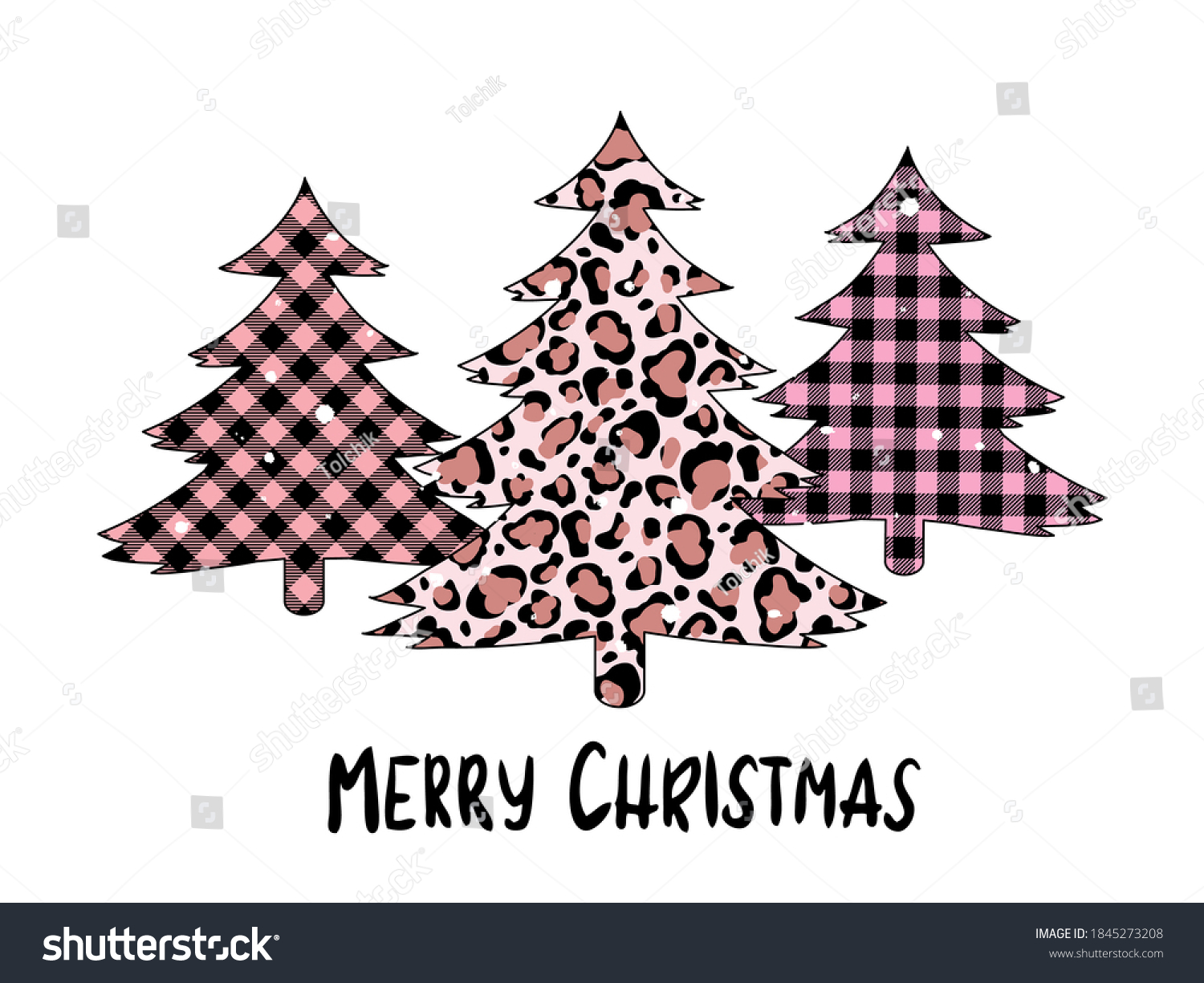 SVG of Plaid Christmas tree winter forest leopard tree vector set  holiday card  svg