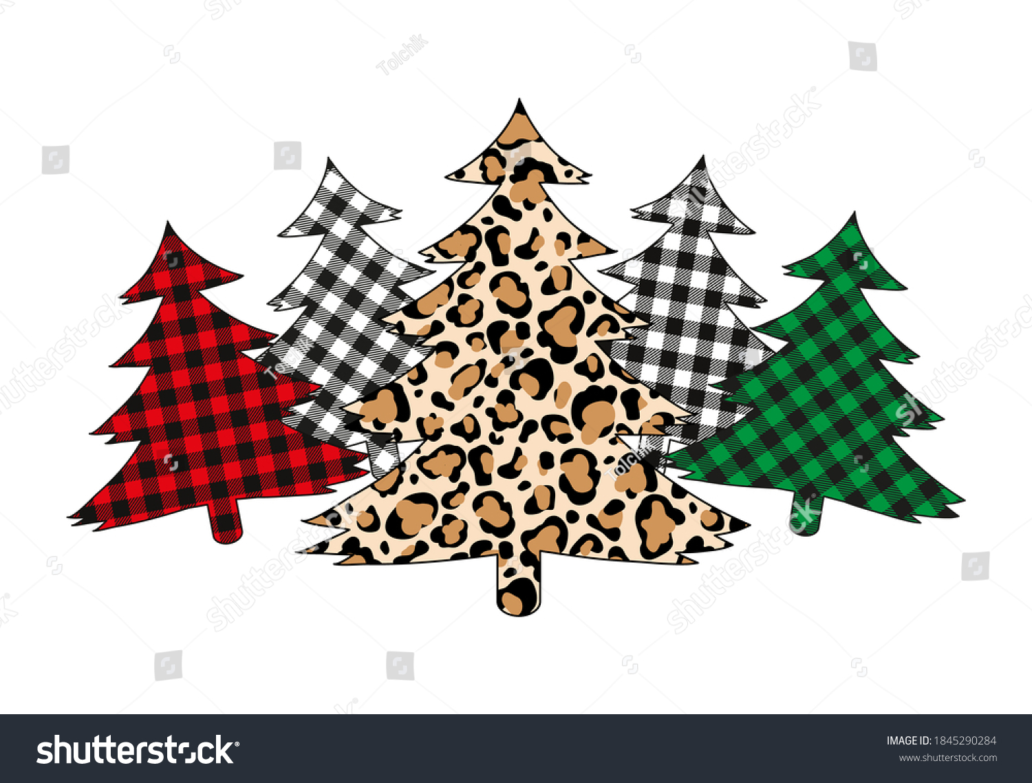 SVG of Plaid Christmas tree winter forest leopard tree vector set  holiday card svg